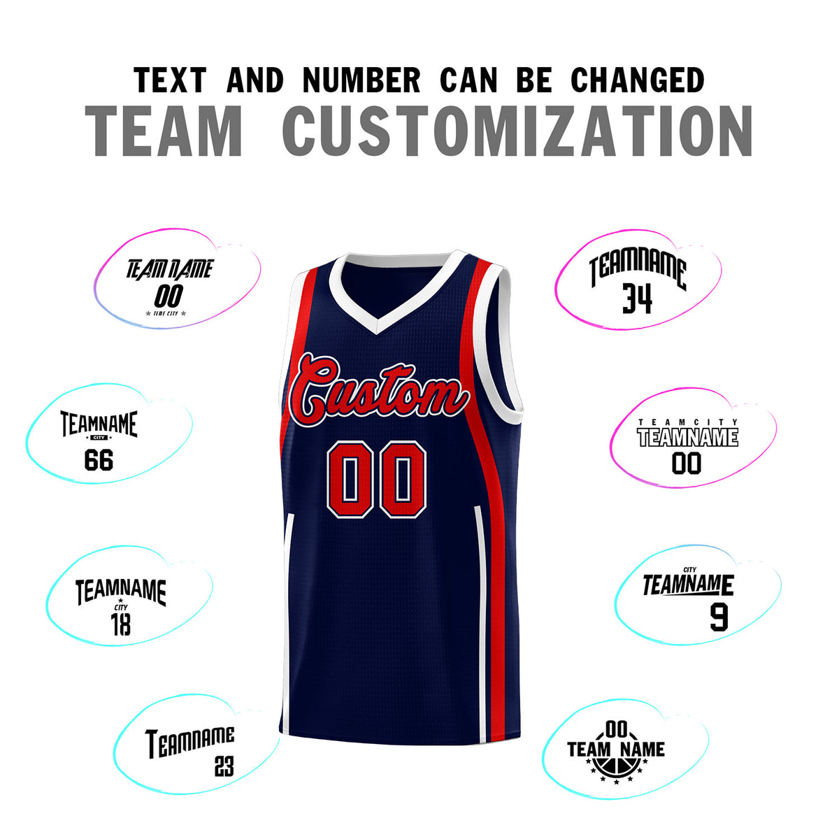Custom Navy Red AND White Basketball Jersey