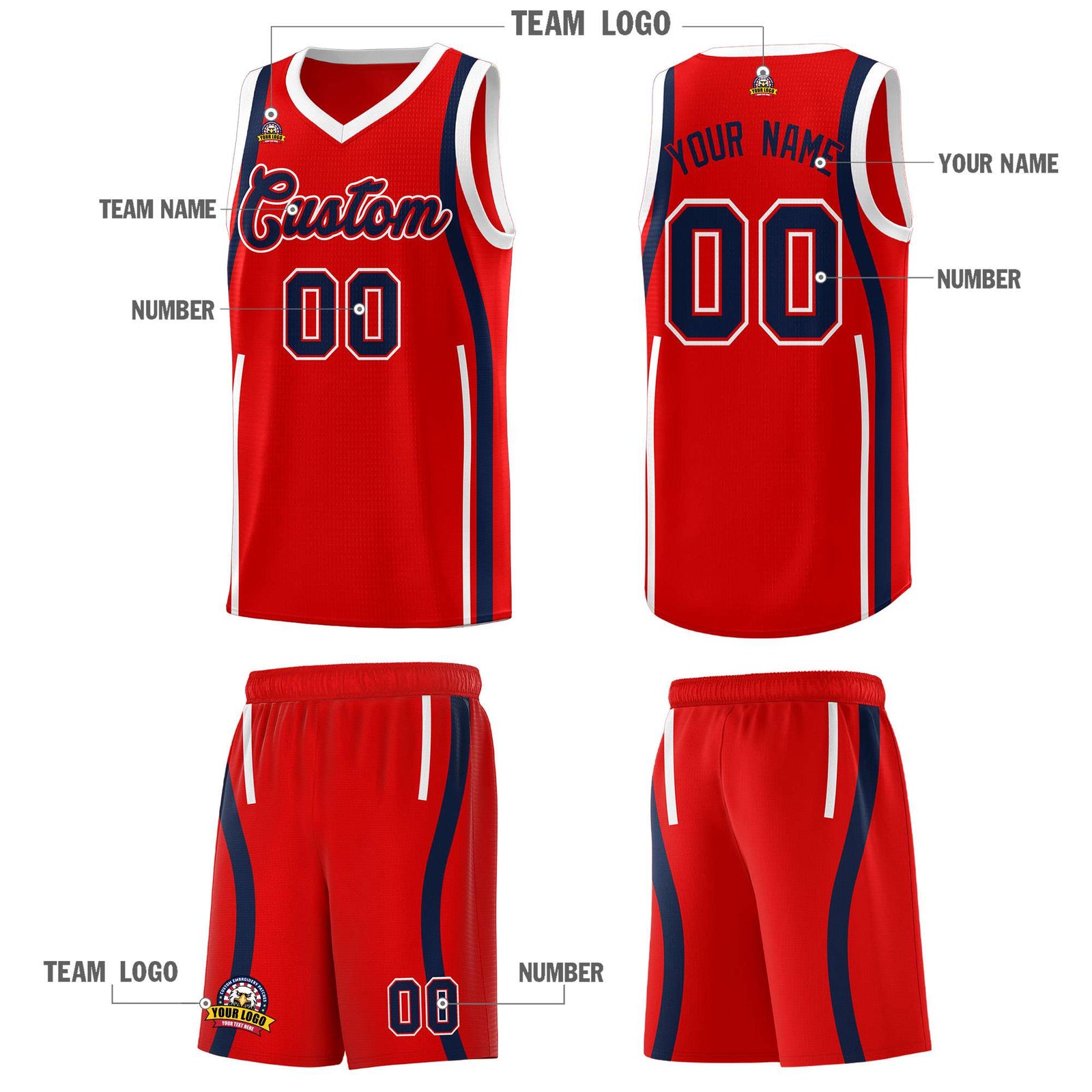 Custom Red Navy AND White Basketball Jersey