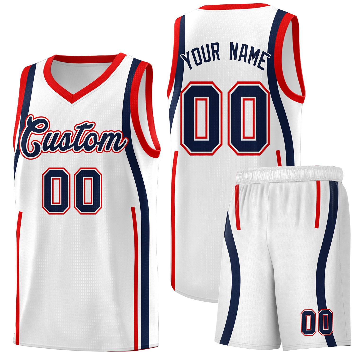 Custom White Navy AND Red Basketball Jersey