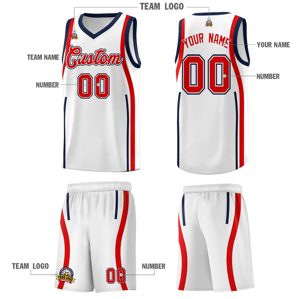 Custom White Navy AND Red Basketball Jersey