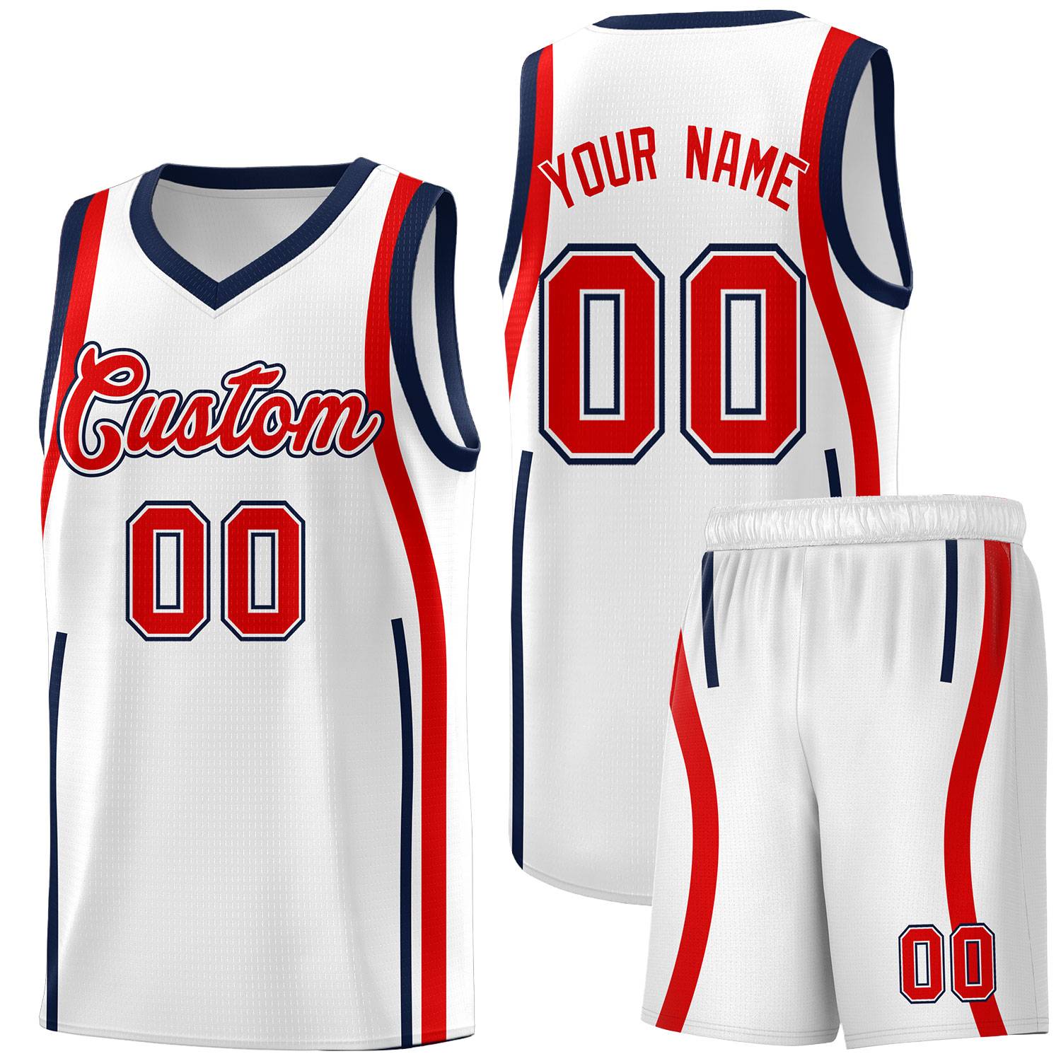Custom White Navy AND Red Basketball Jersey