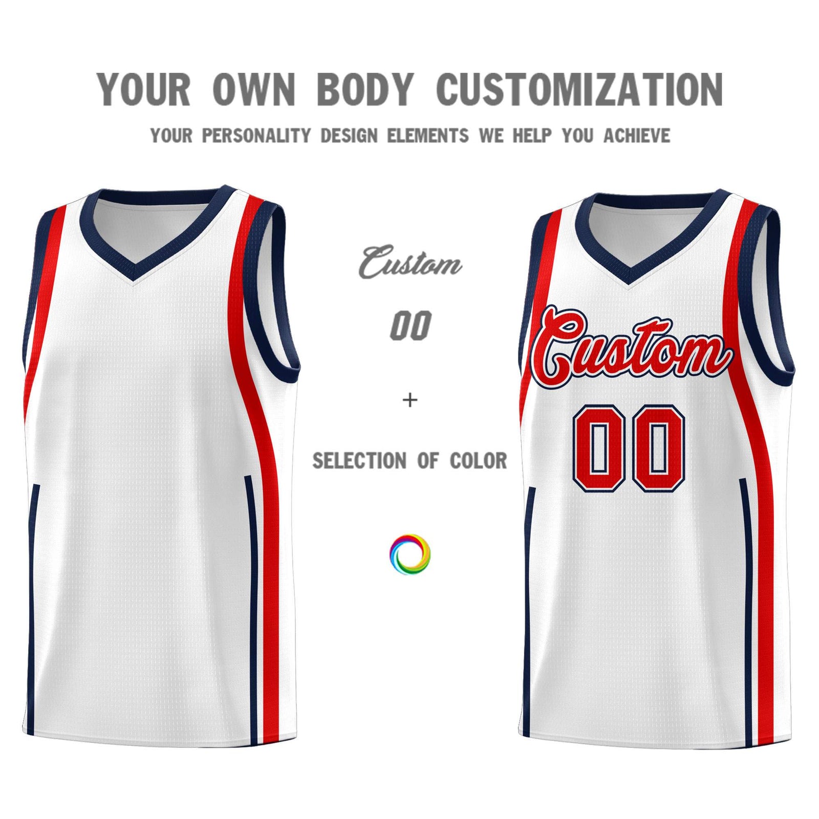 Custom White Navy AND Red Basketball Jersey