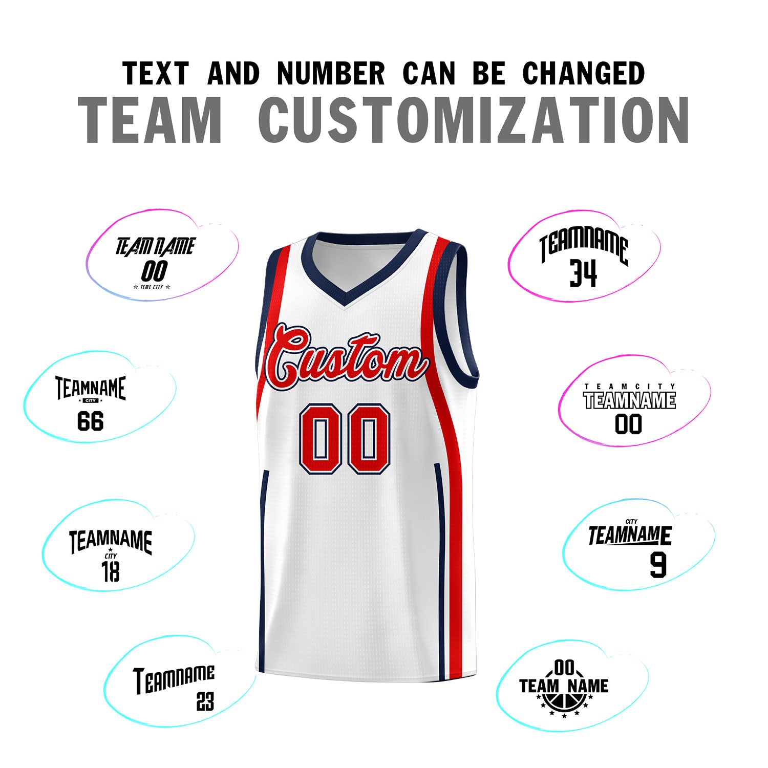 Custom White Navy AND Red Basketball Jersey