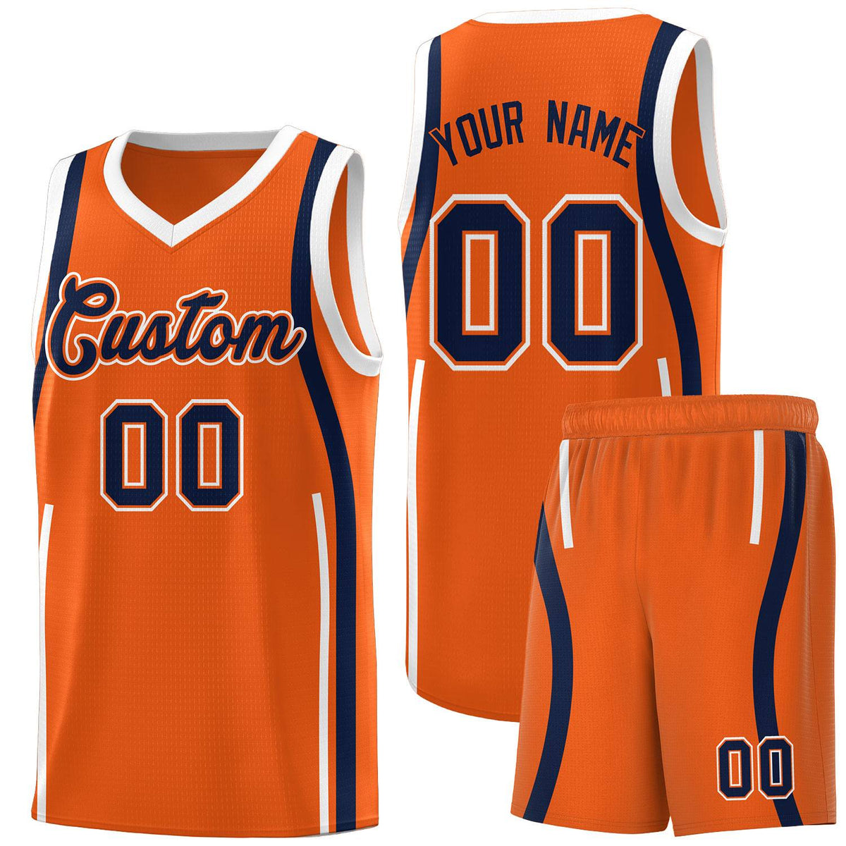 Custom Orange Navy AND White Basketball Jersey