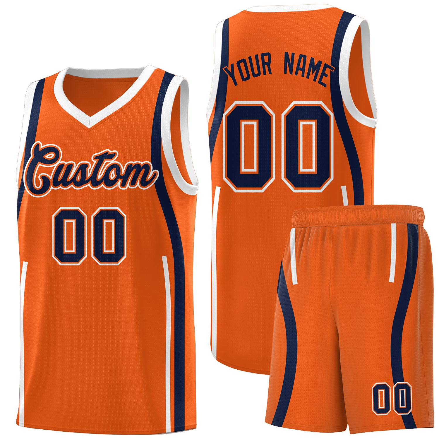 Custom Orange Navy AND White Basketball Jersey
