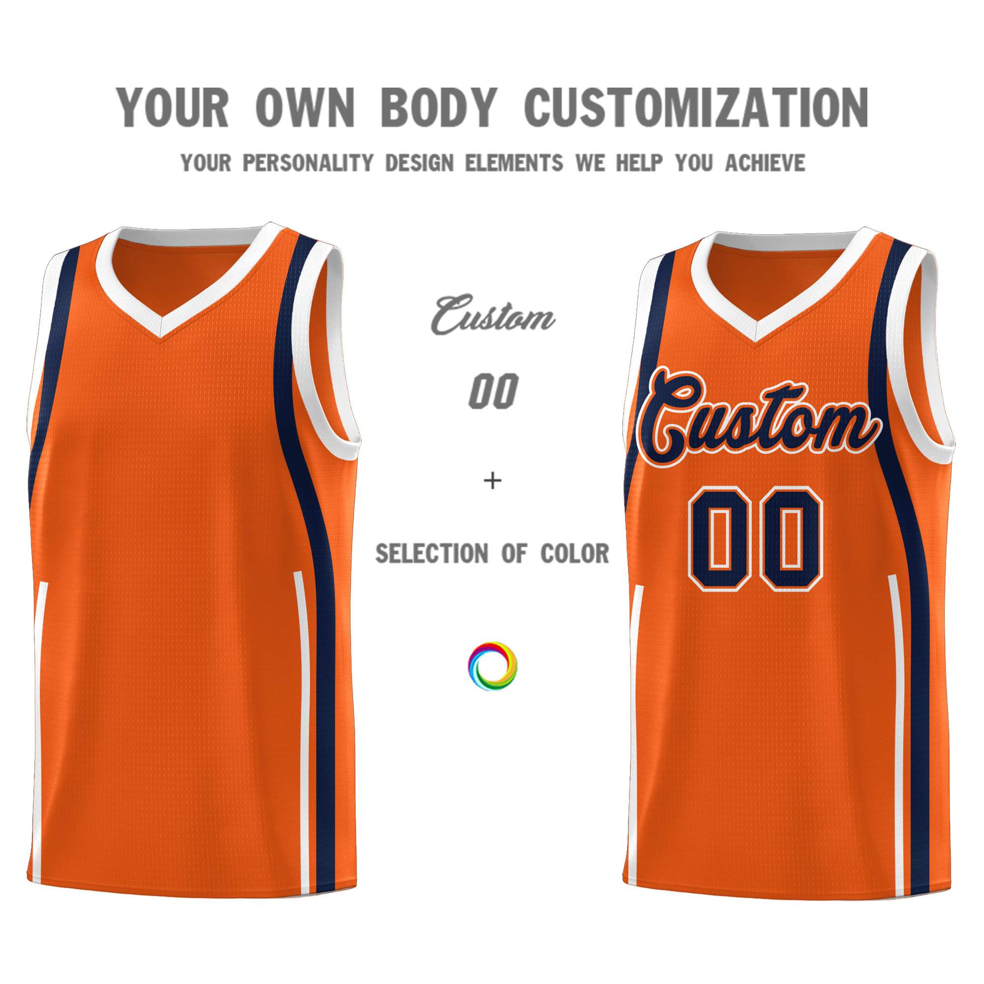 Custom Orange Navy AND White Basketball Jersey