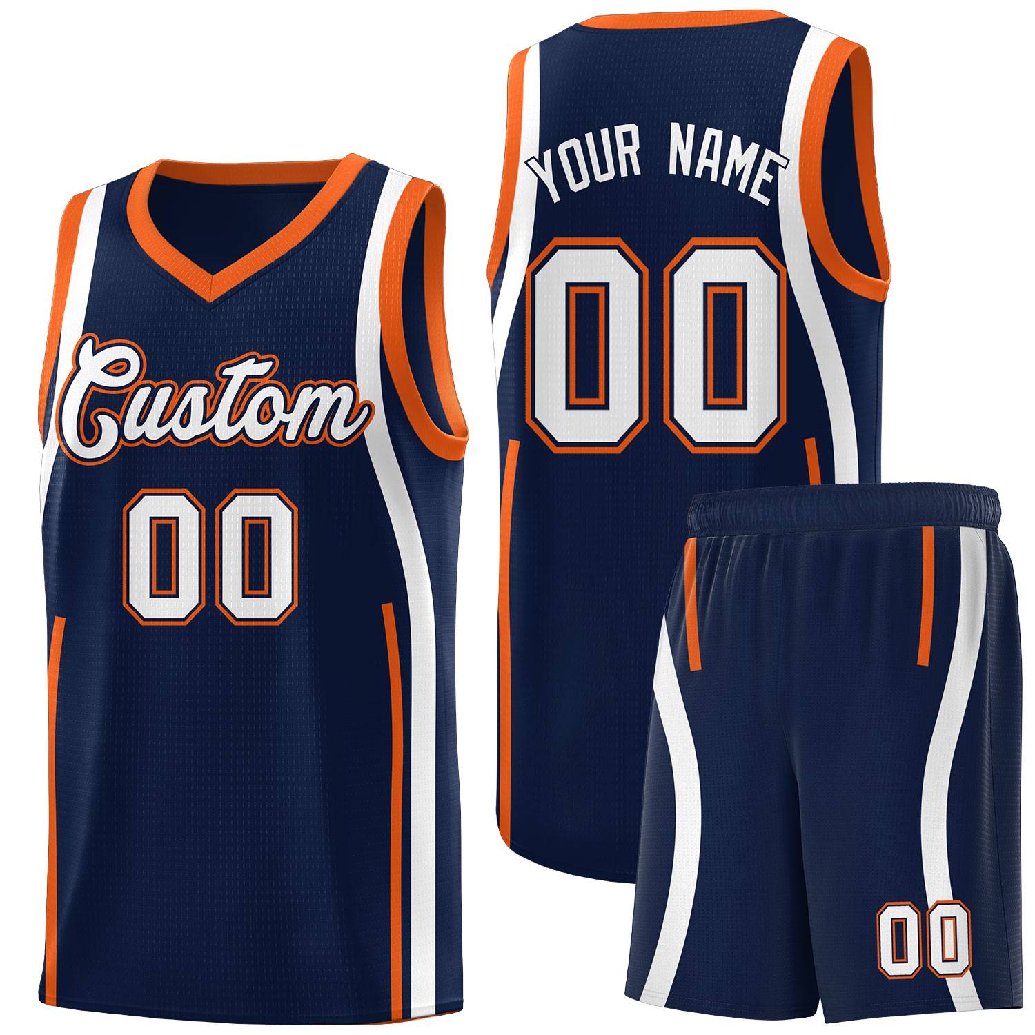 Custom Navy Orange AND White Basketball Jersey
