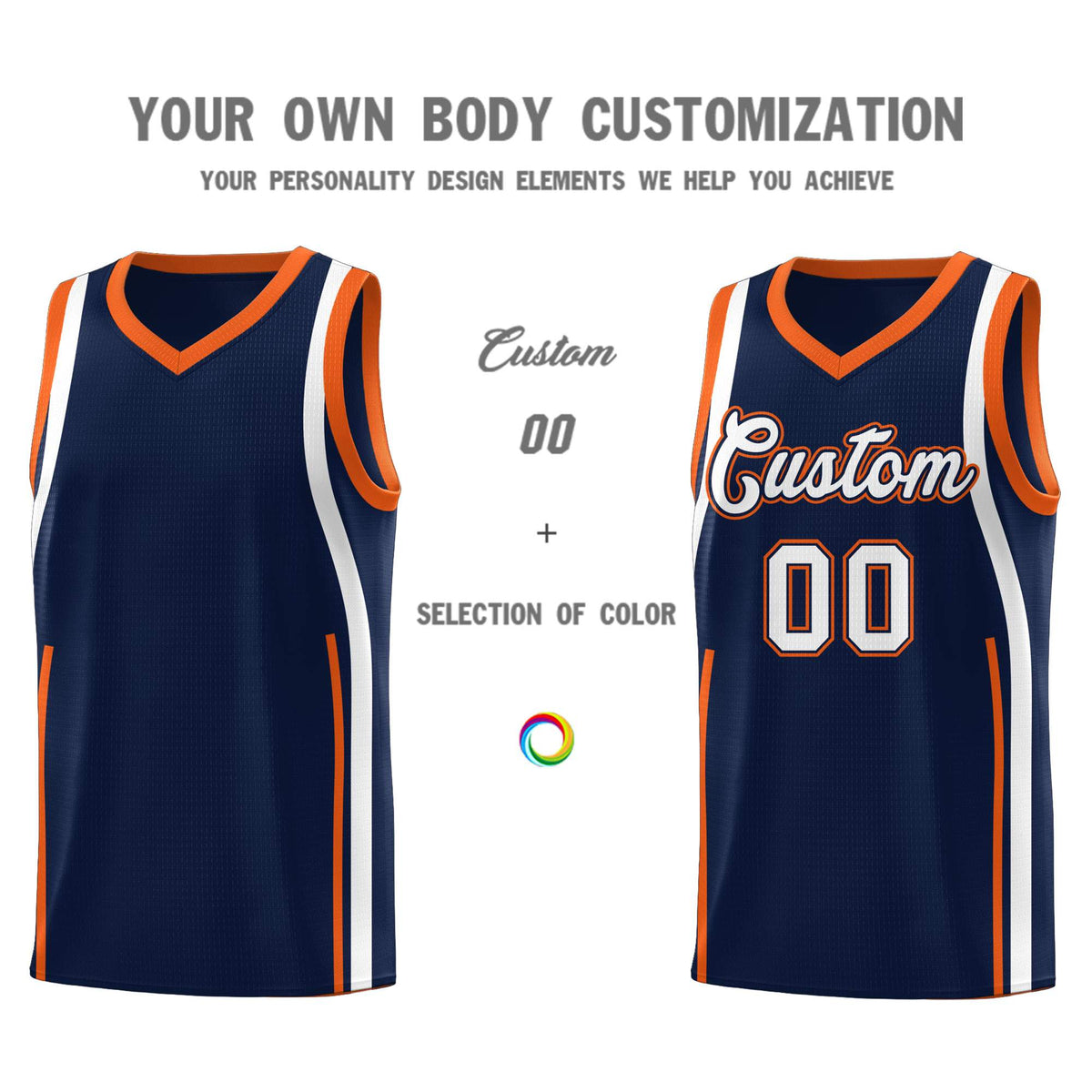 Custom Navy Orange AND White Basketball Jersey