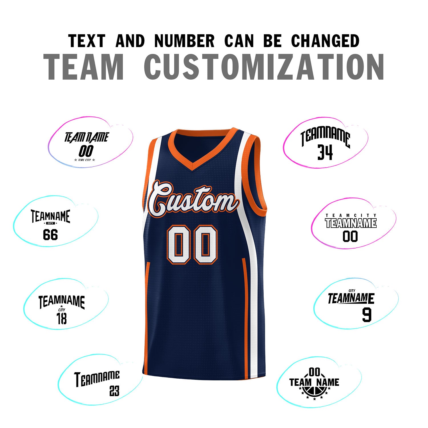 Custom Navy Orange AND White Basketball Jersey