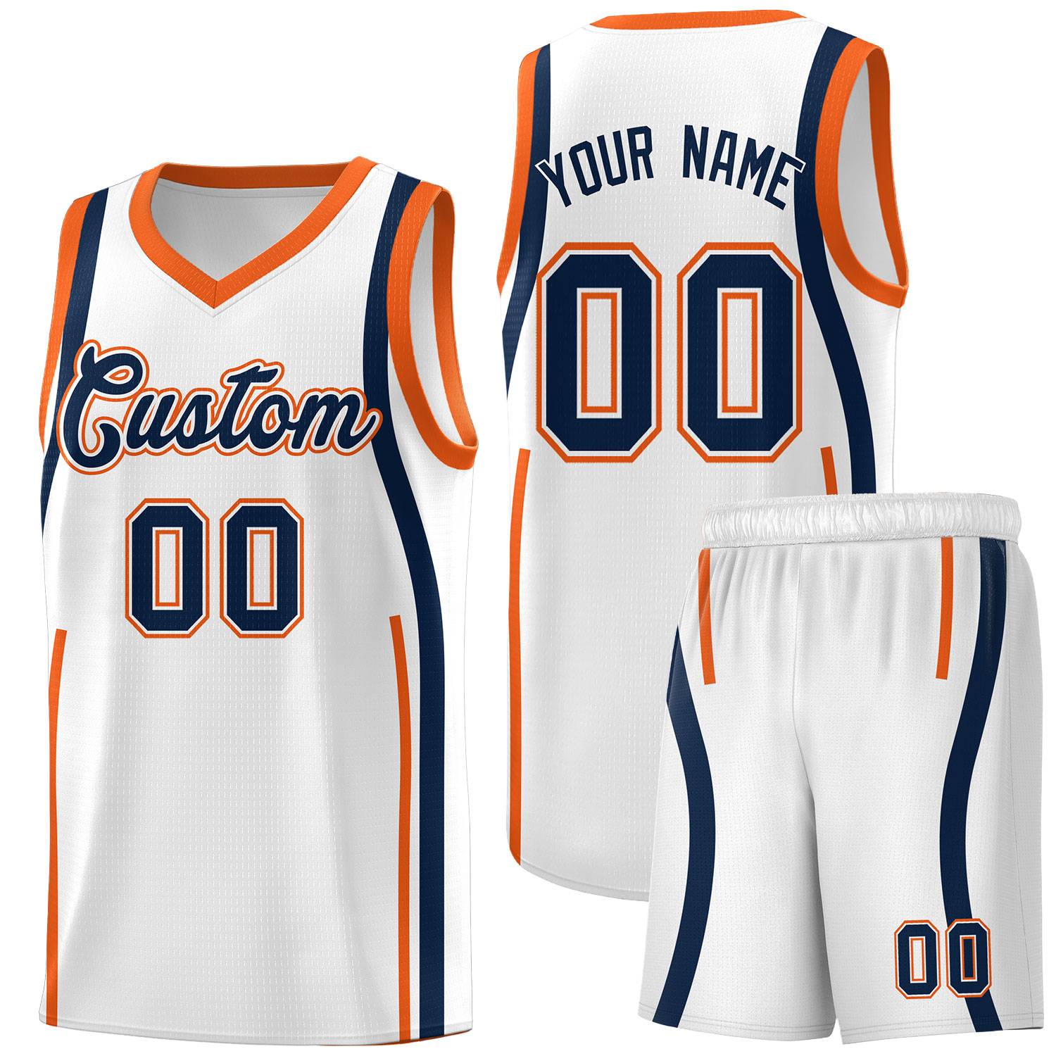 Custom White Navy AND Orange Basketball Jersey