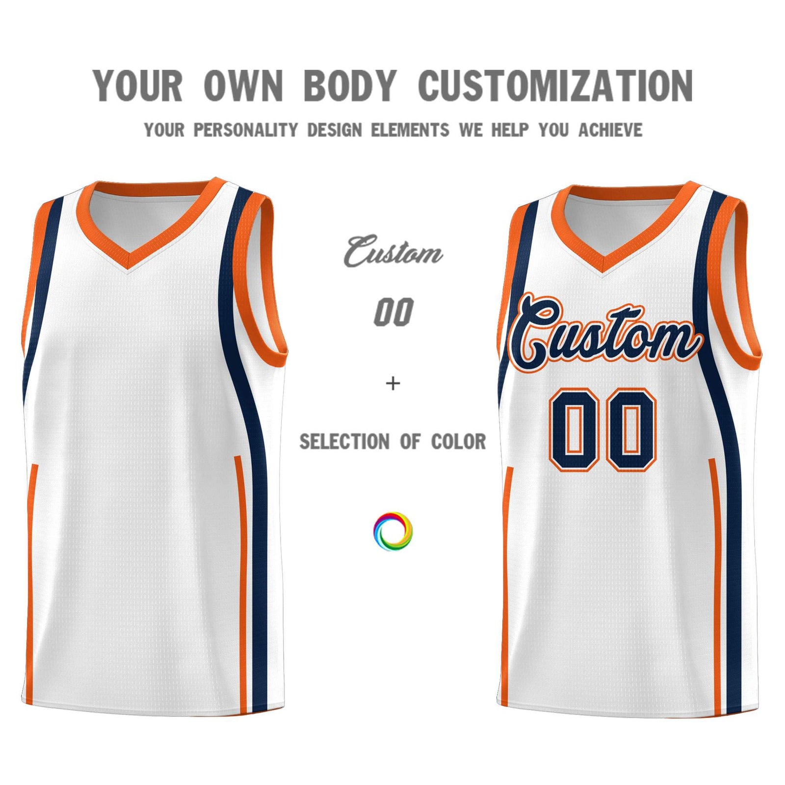 Custom White Navy AND Orange Basketball Jersey