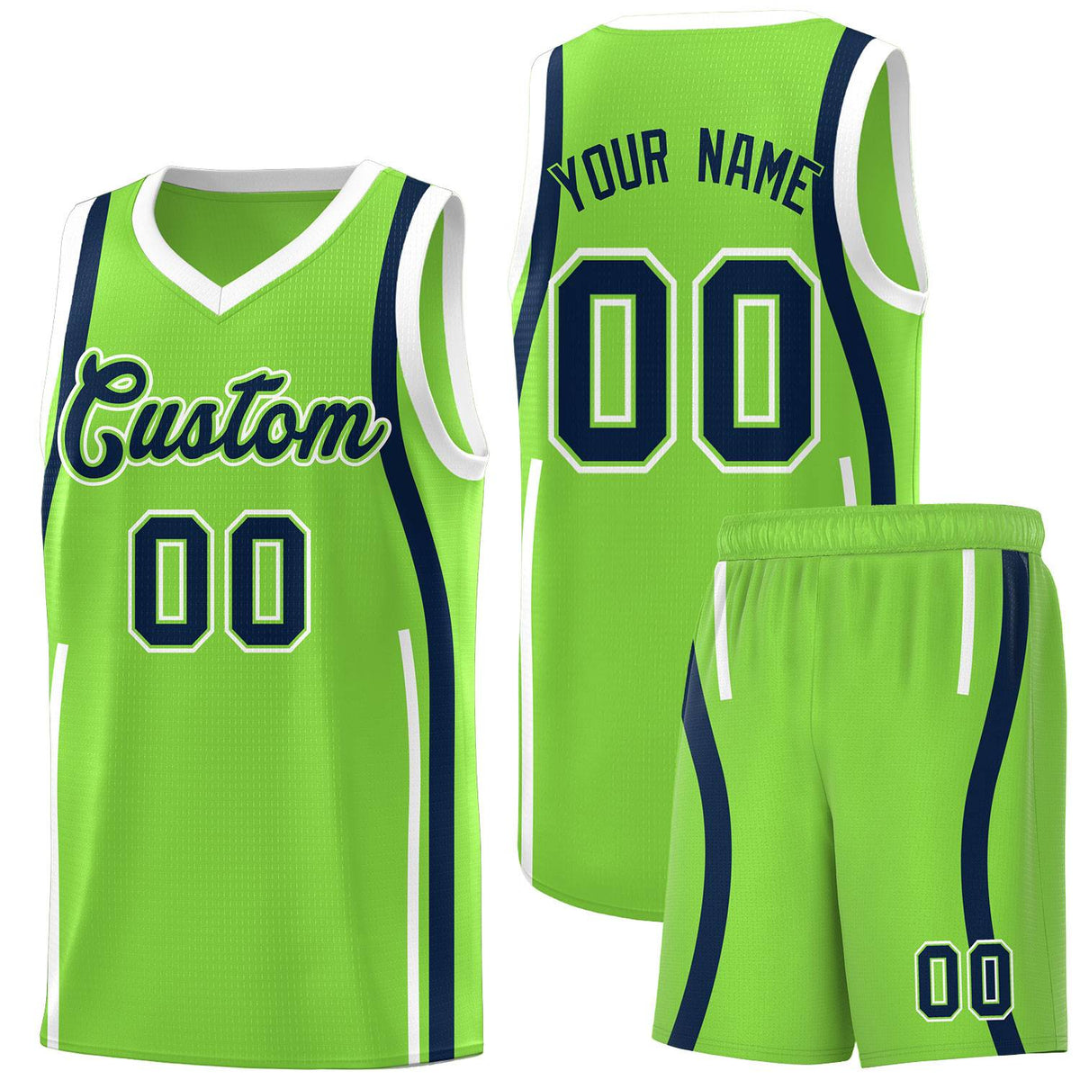 Custom Fluorescent Green Navy AND White Basketball Jersey