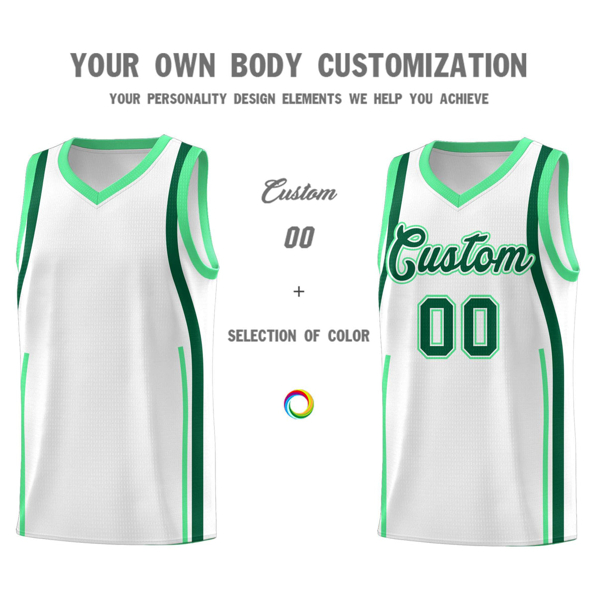 Custom White Kelly Green AND Green Basketball Jersey