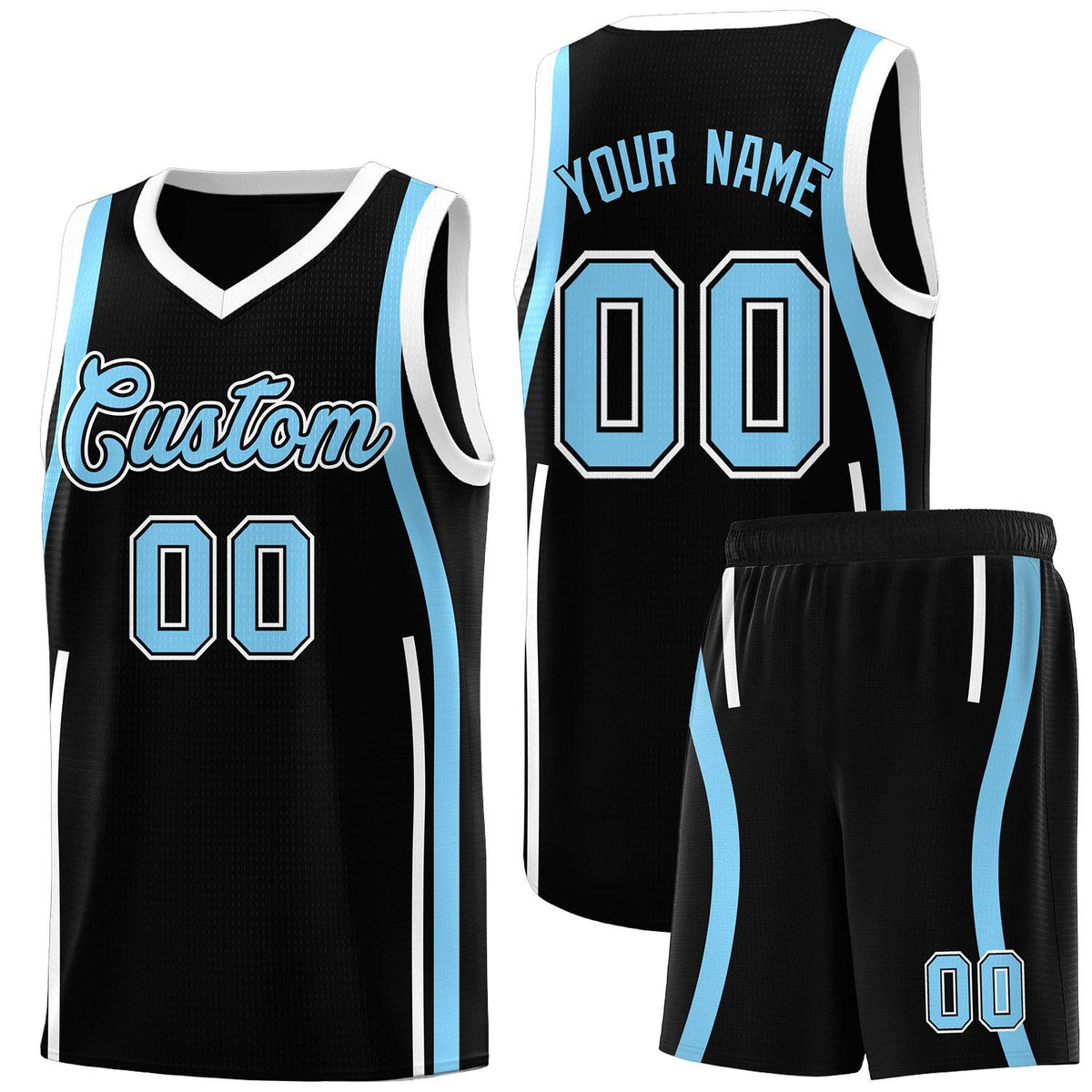 Custom Black Light Blue AND White Basketball Jersey