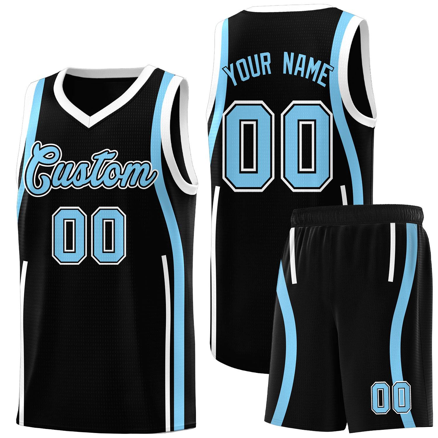 Custom Black Light Blue AND White Basketball Jersey