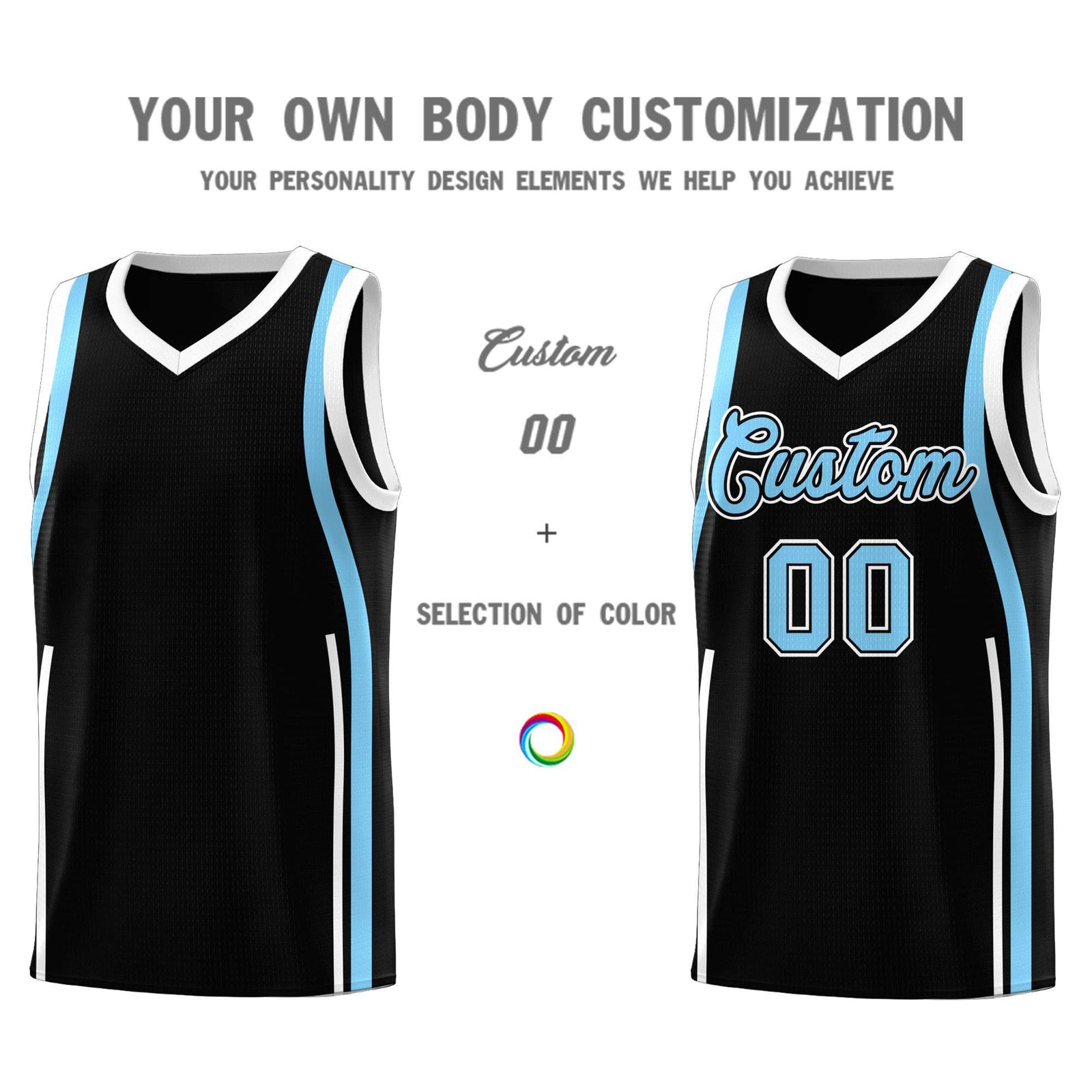 Custom Black Light Blue AND White Basketball Jersey