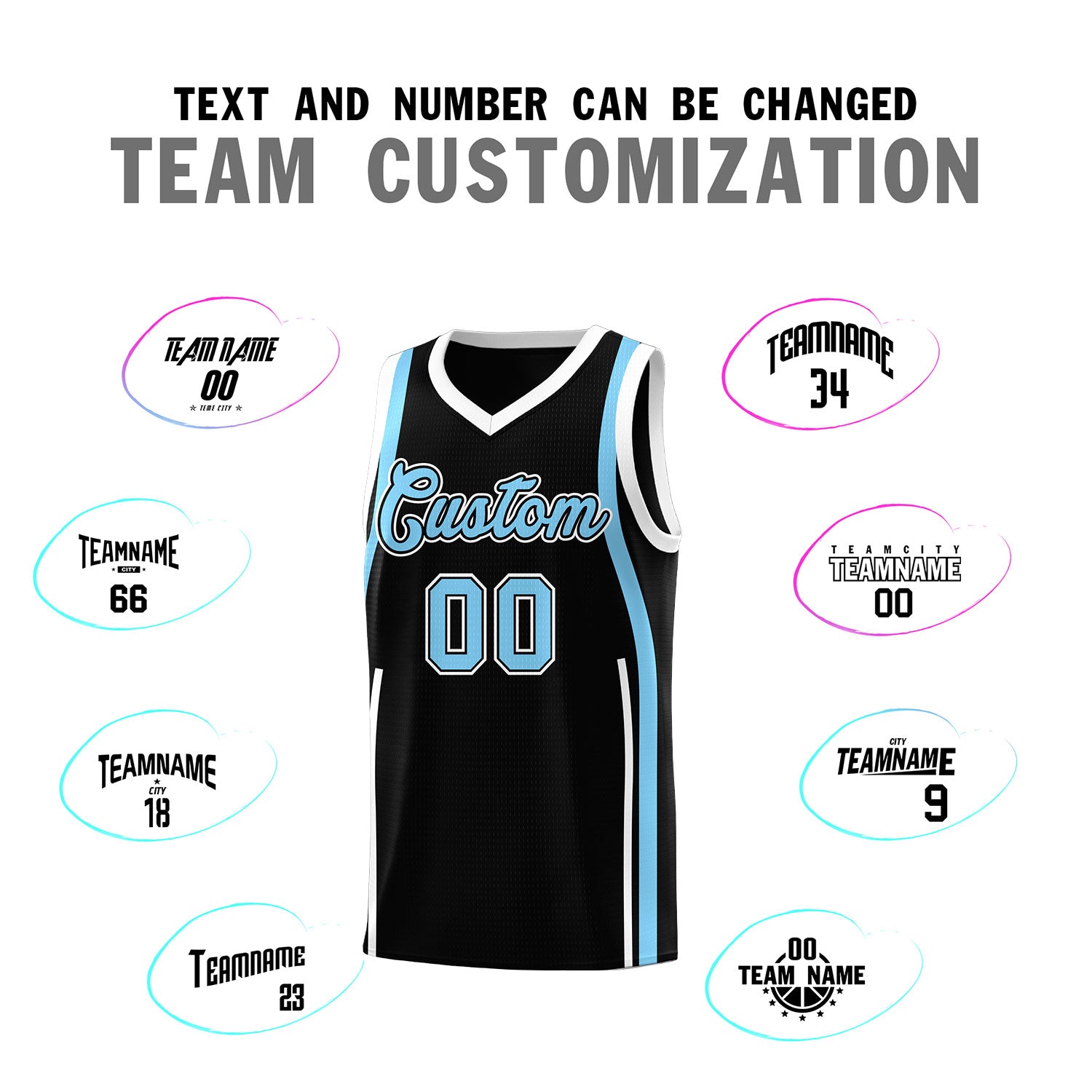 Custom Black Light Blue AND White Basketball Jersey