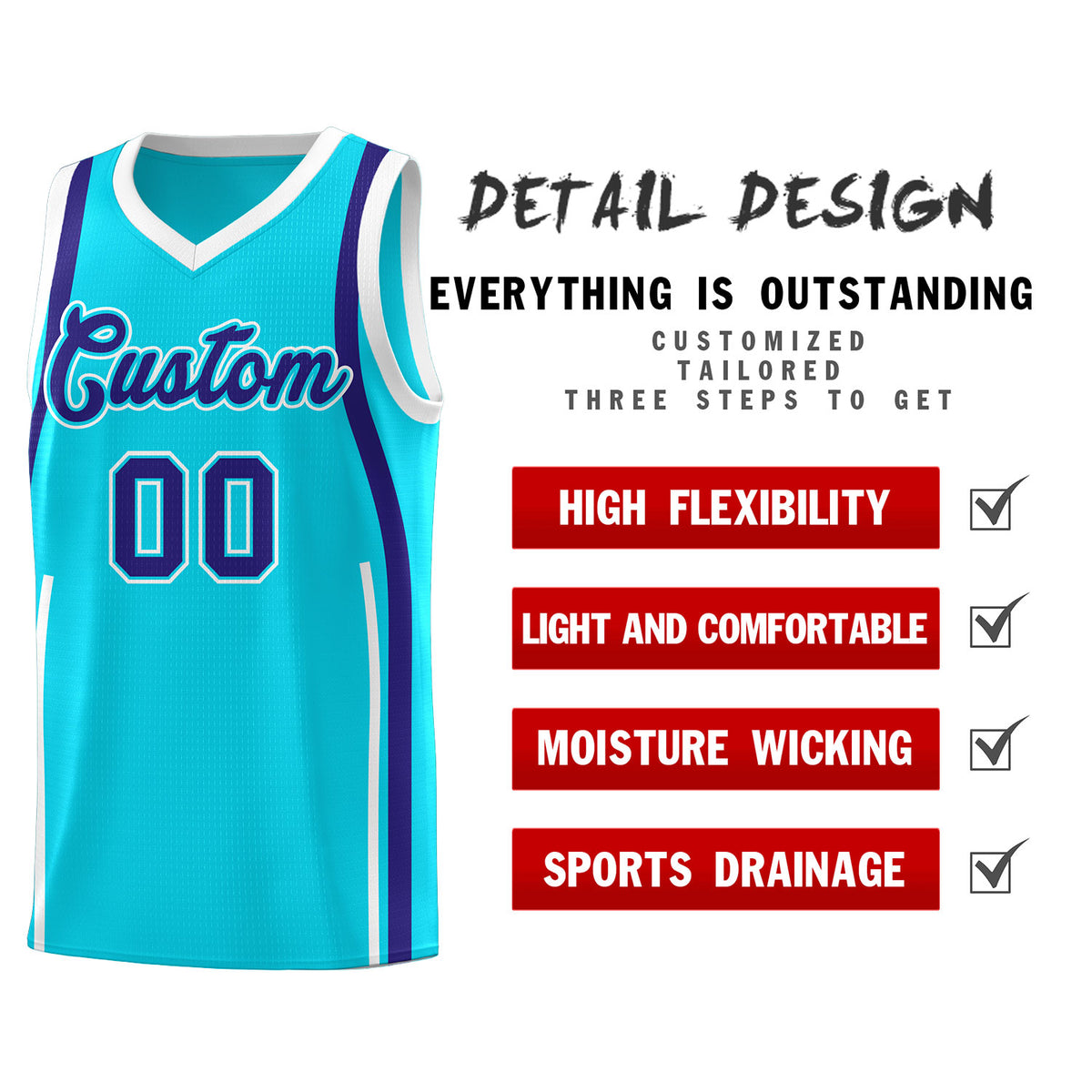 Custom Sky Blue Royal AND White Basketball Jersey