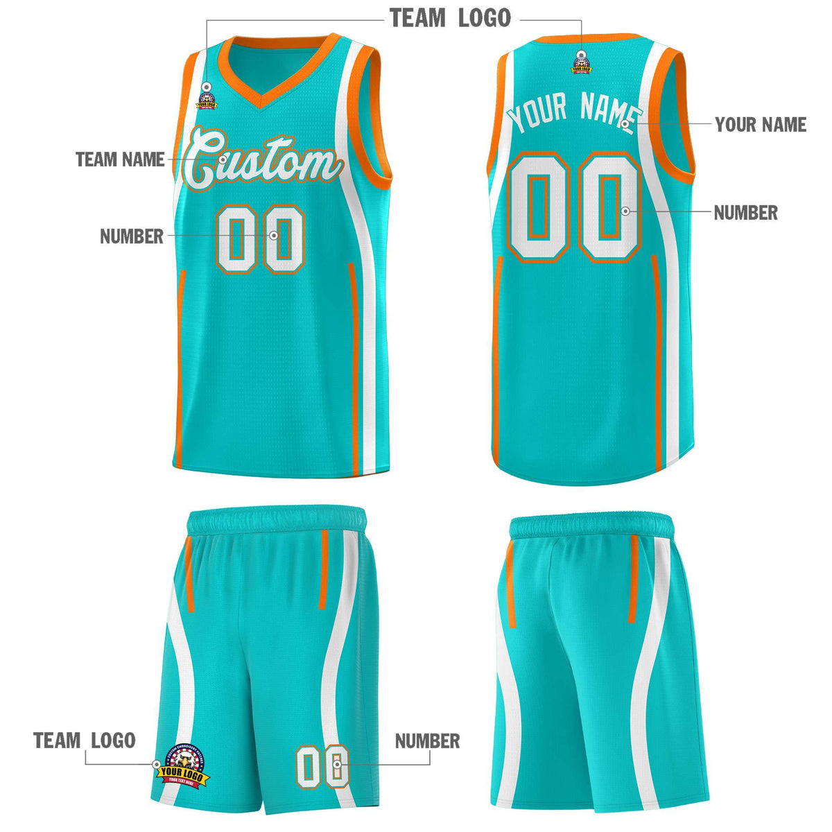 Custom Aqua Orange AND White Basketball Jersey