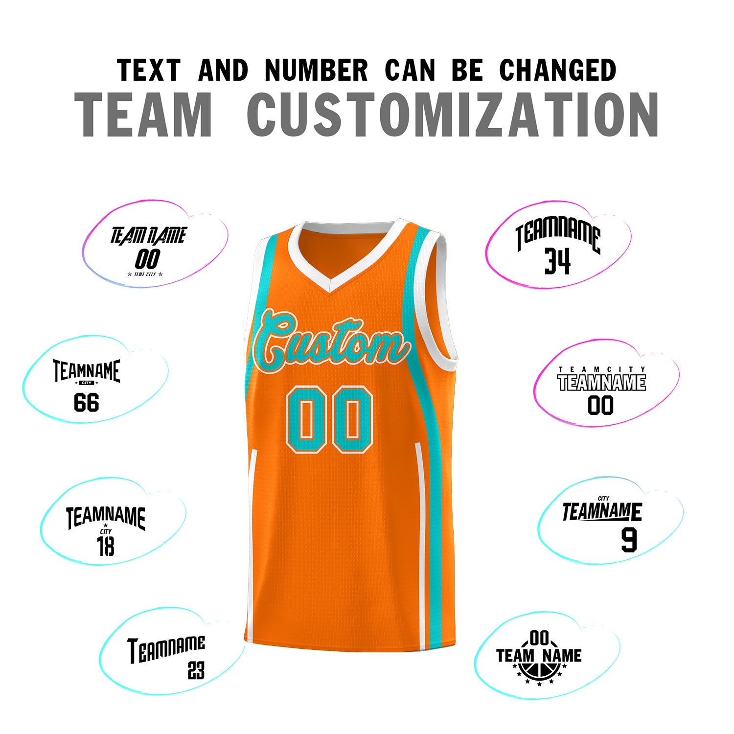 Custom Orange Aqua AND White Basketball Jersey