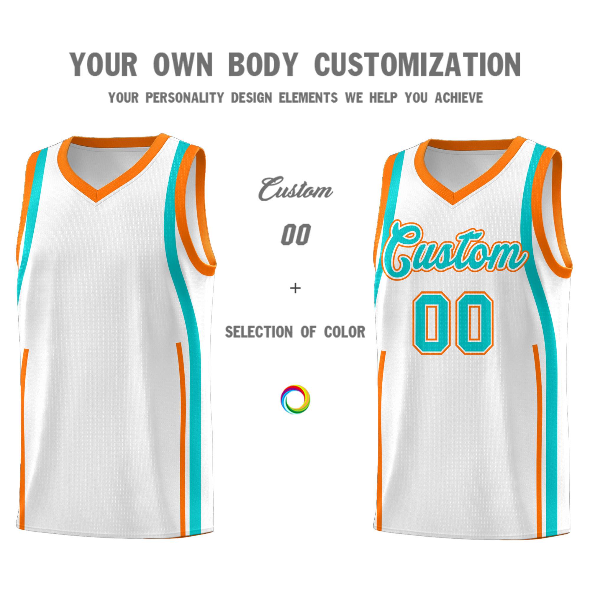 Custom White Aqua AND Orange Basketball Jersey