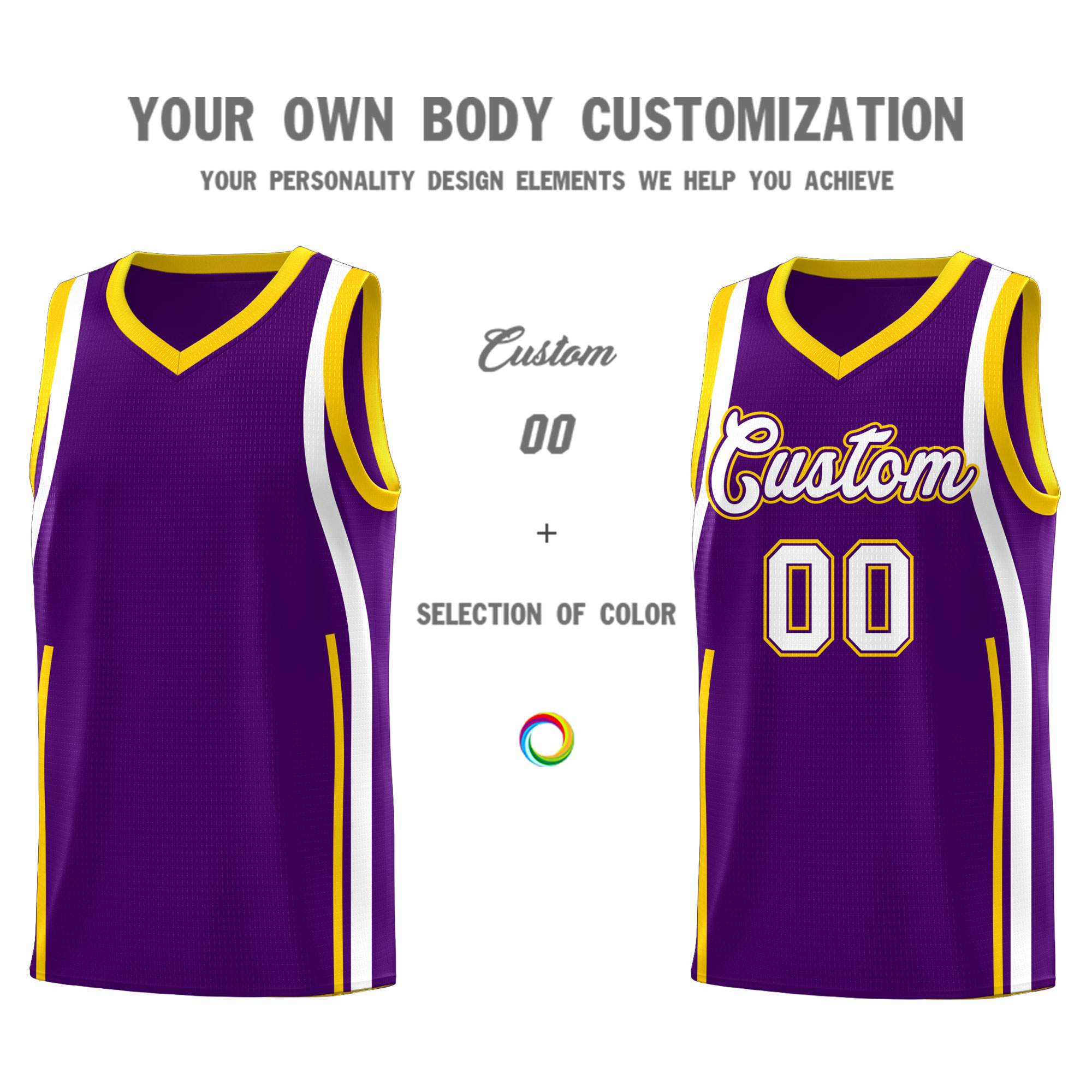 Custom Purple White AND Gold Basketball Jersey