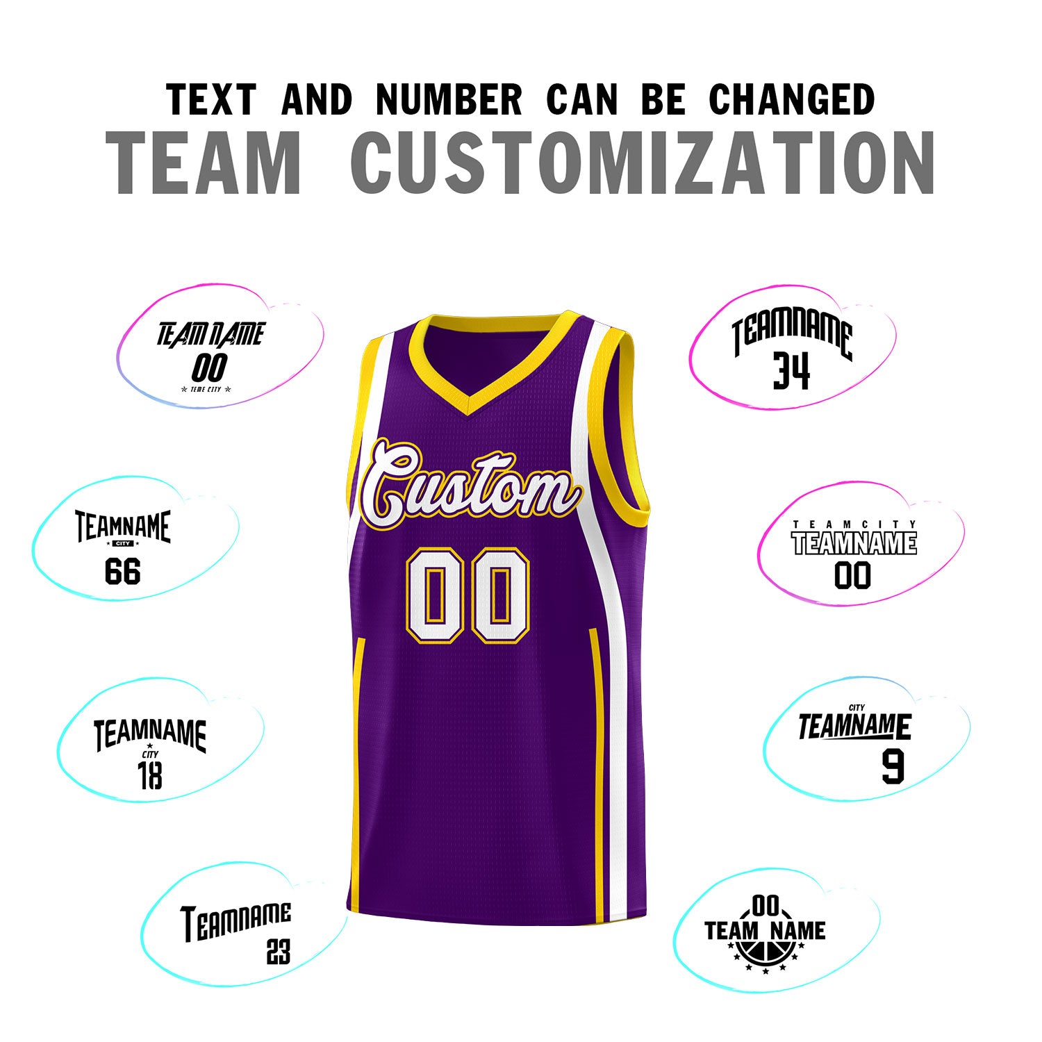 Custom Purple White AND Gold Basketball Jersey