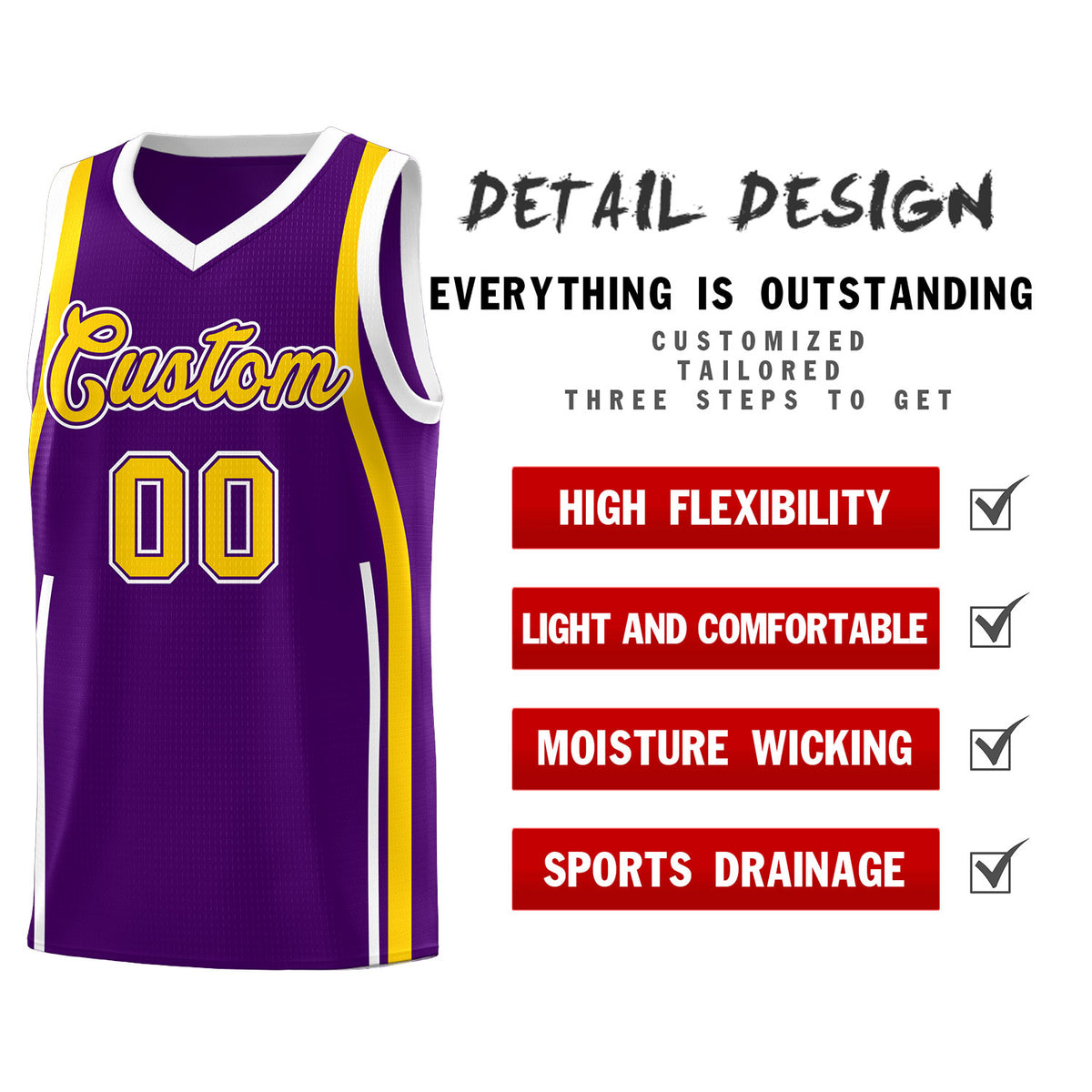 Custom Purple White AND Gold Basketball Jersey