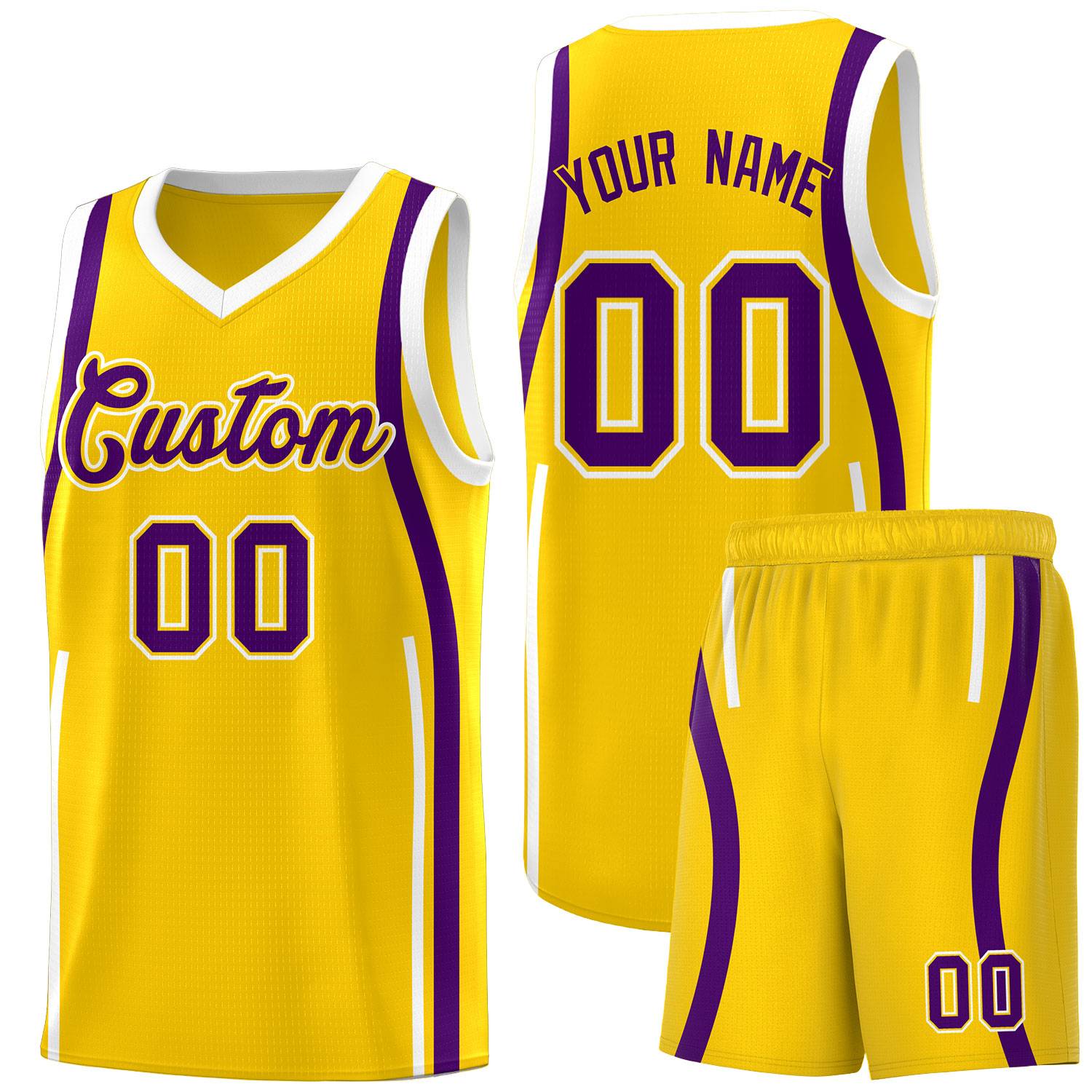 Custom Gold Purple AND White Basketball Jersey