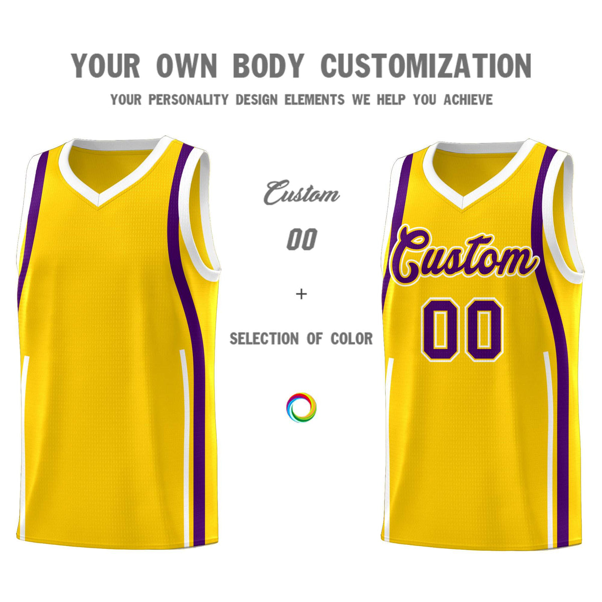 Custom Gold Purple AND White Basketball Jersey