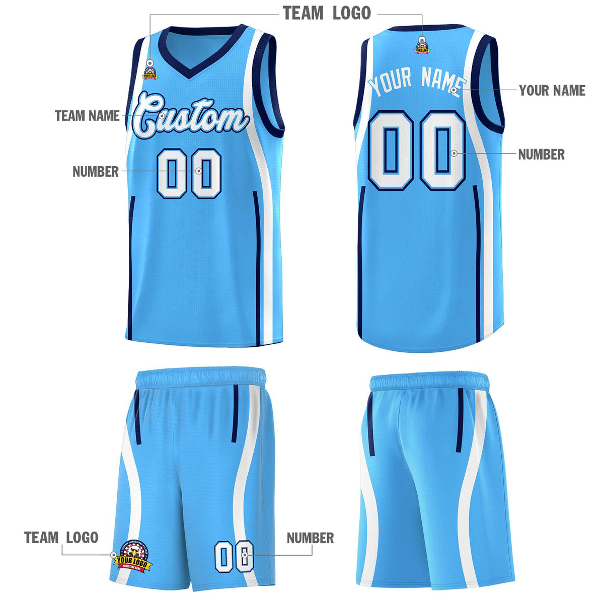 Custom Powder Blue Navy AND White Basketball Jersey