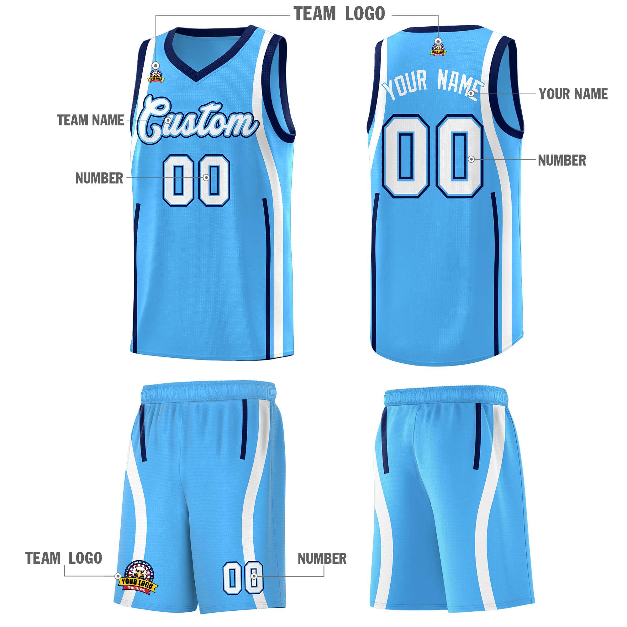 Custom Powder Blue Navy AND White Basketball Jersey