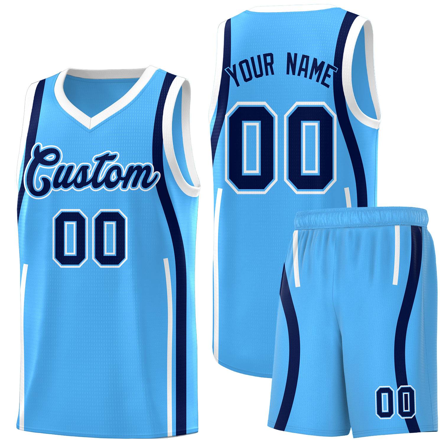 Custom Powder Blue Navy AND White Basketball Jersey