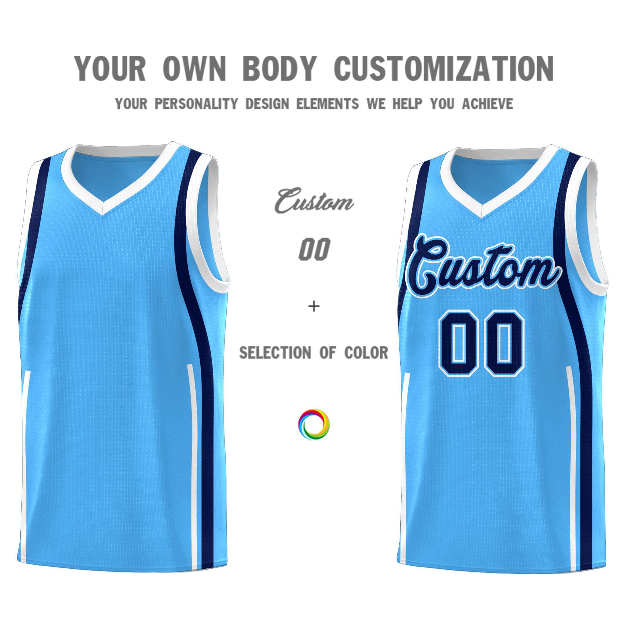 Custom Powder Blue Navy AND White Basketball Jersey