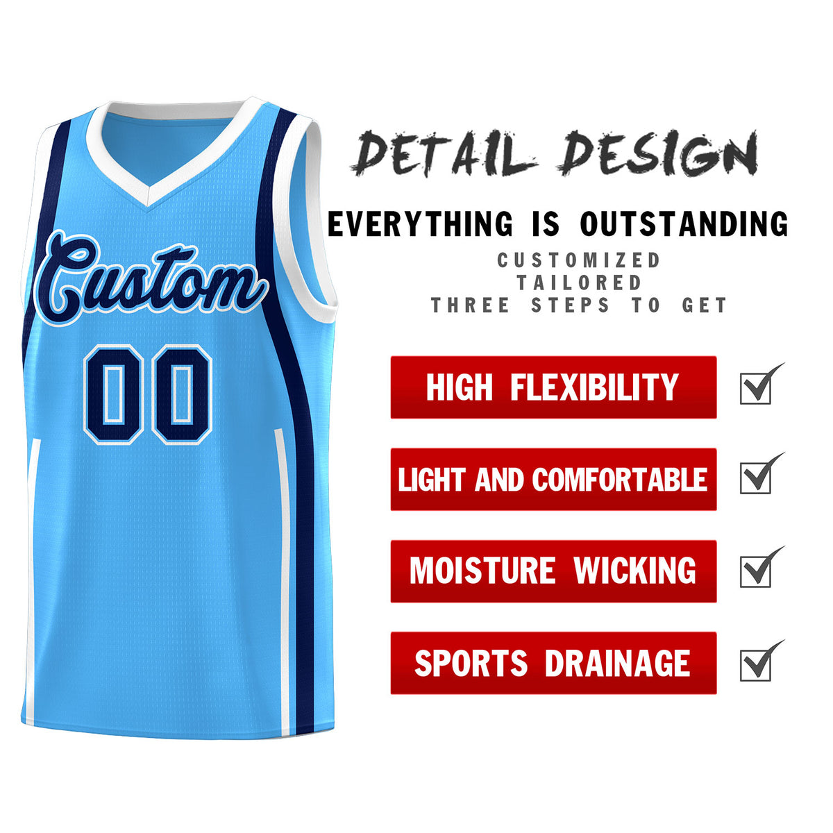 Custom Powder Blue Navy AND White Basketball Jersey