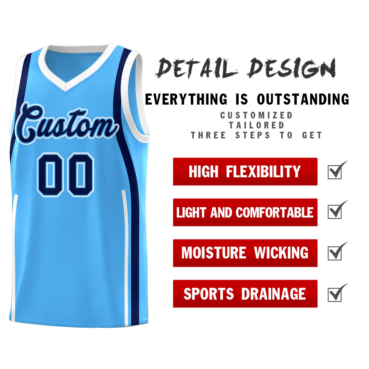 Custom Powder Blue Navy AND White Basketball Jersey