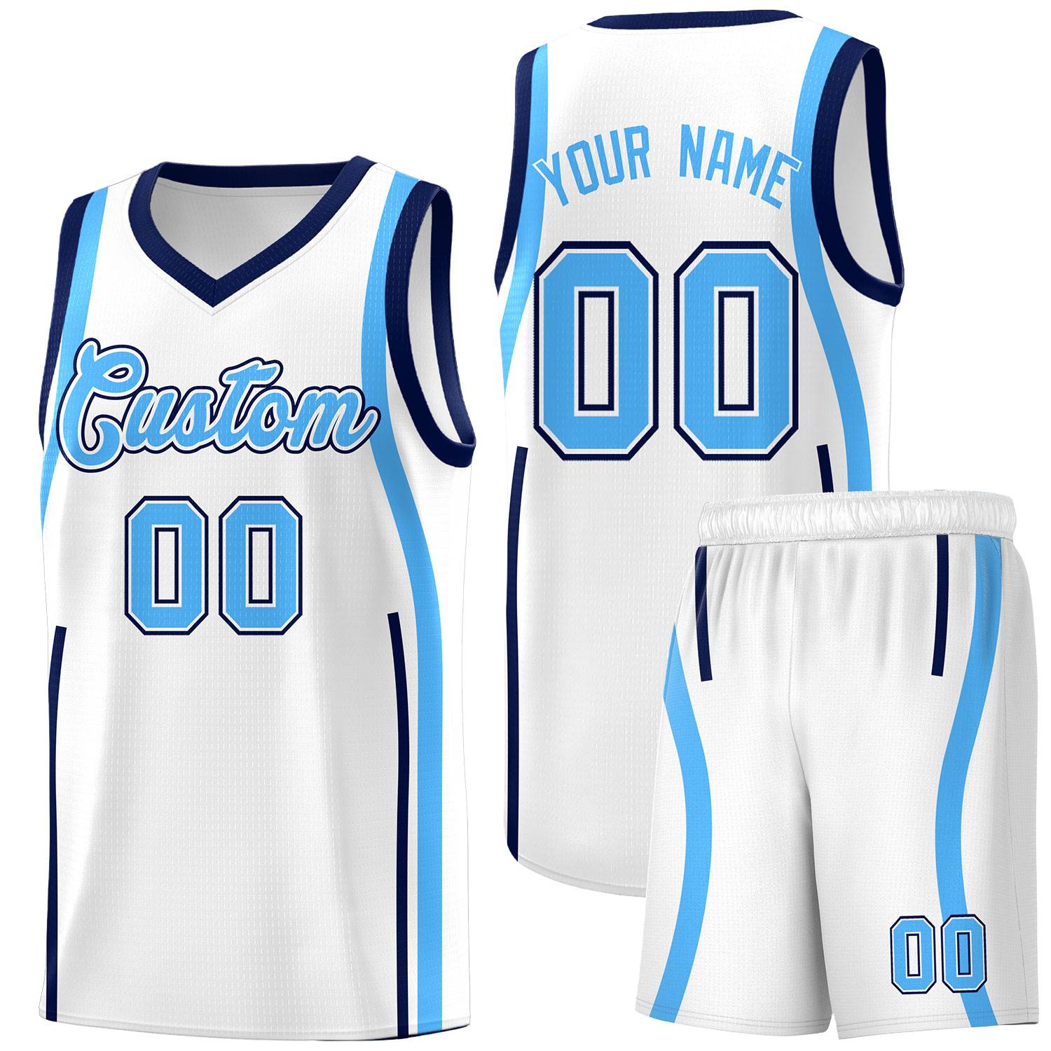 Custom White Powder Blue AND Navy Basketball Jersey
