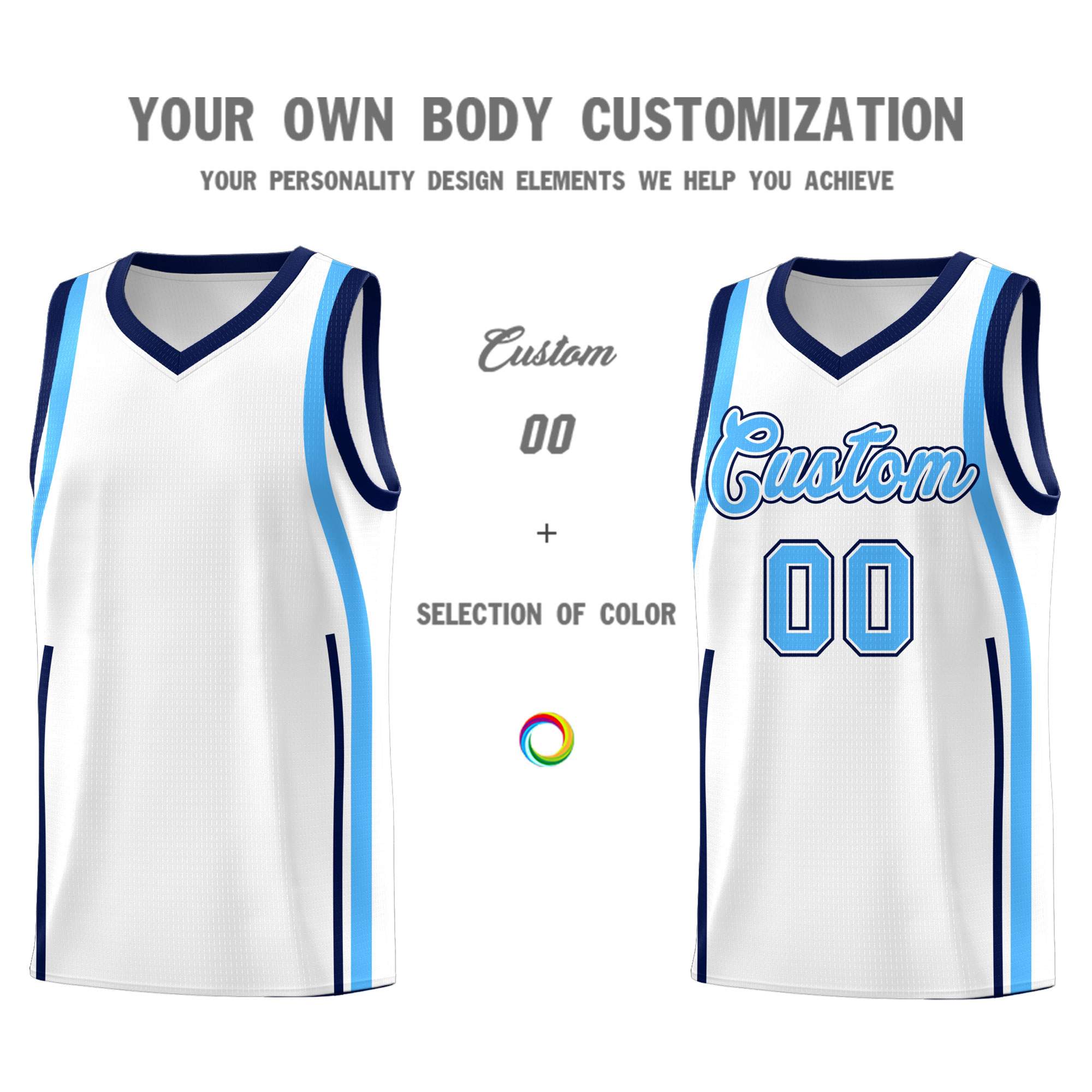 Custom White Powder Blue AND Navy Basketball Jersey