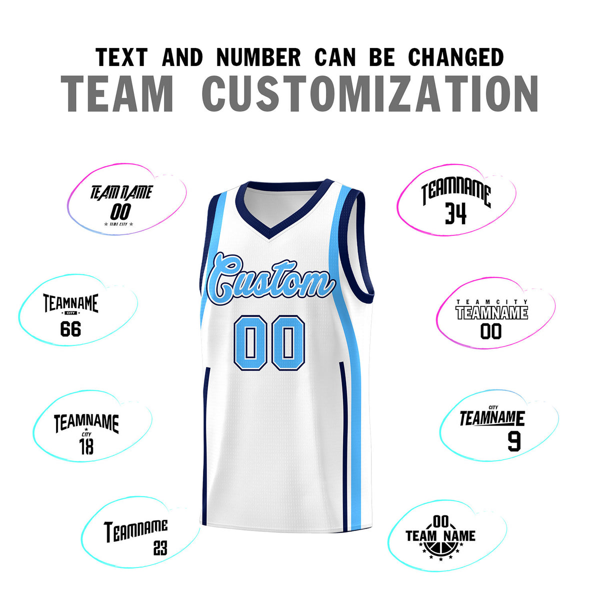 Custom White Powder Blue AND Navy Basketball Jersey