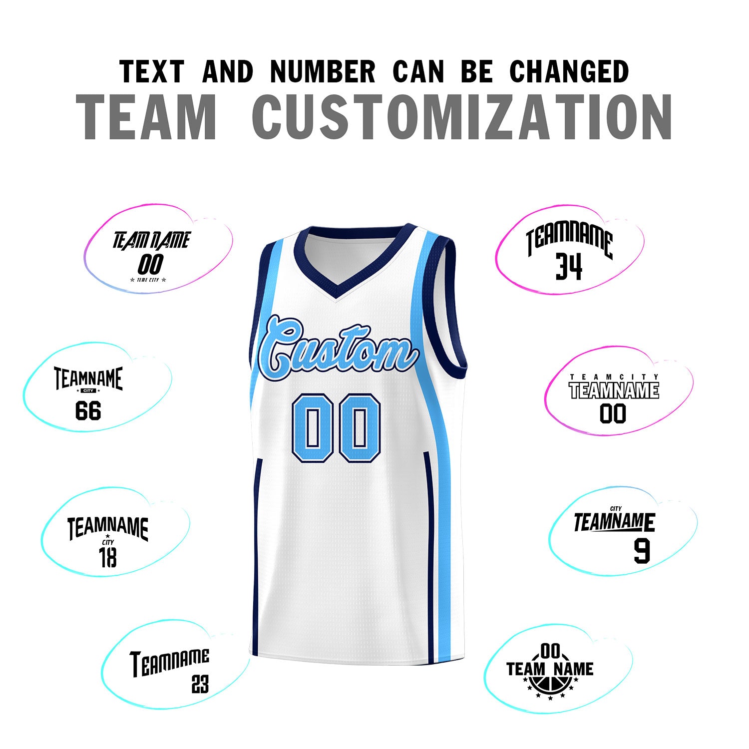 Custom White Powder Blue AND Navy Basketball Jersey