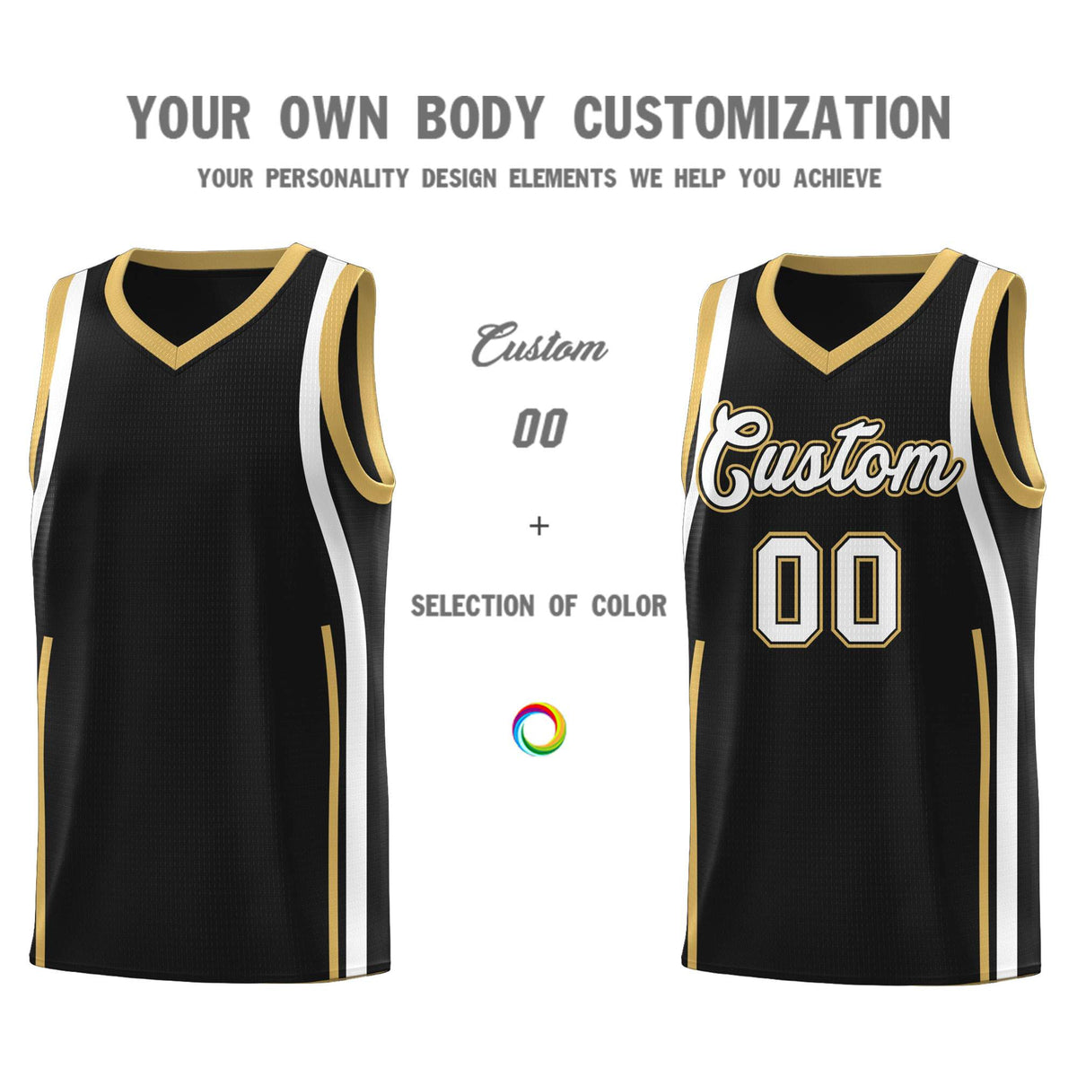 Custom Black Old Gold AND White Basketball Jersey