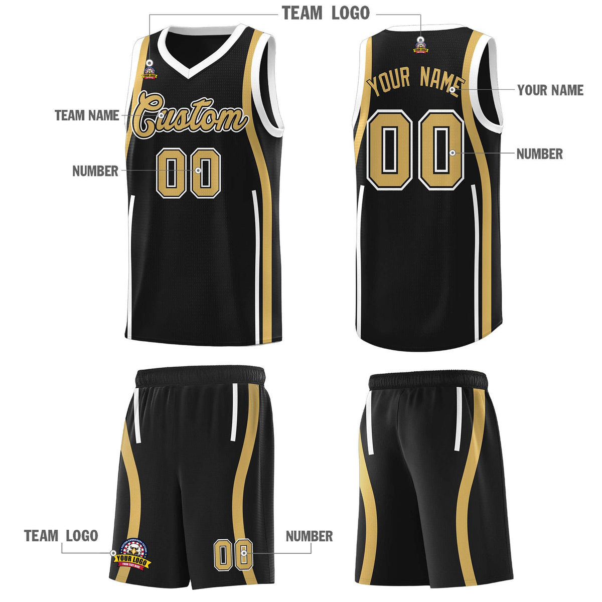 Custom Black Old Gold AND White Basketball Jersey