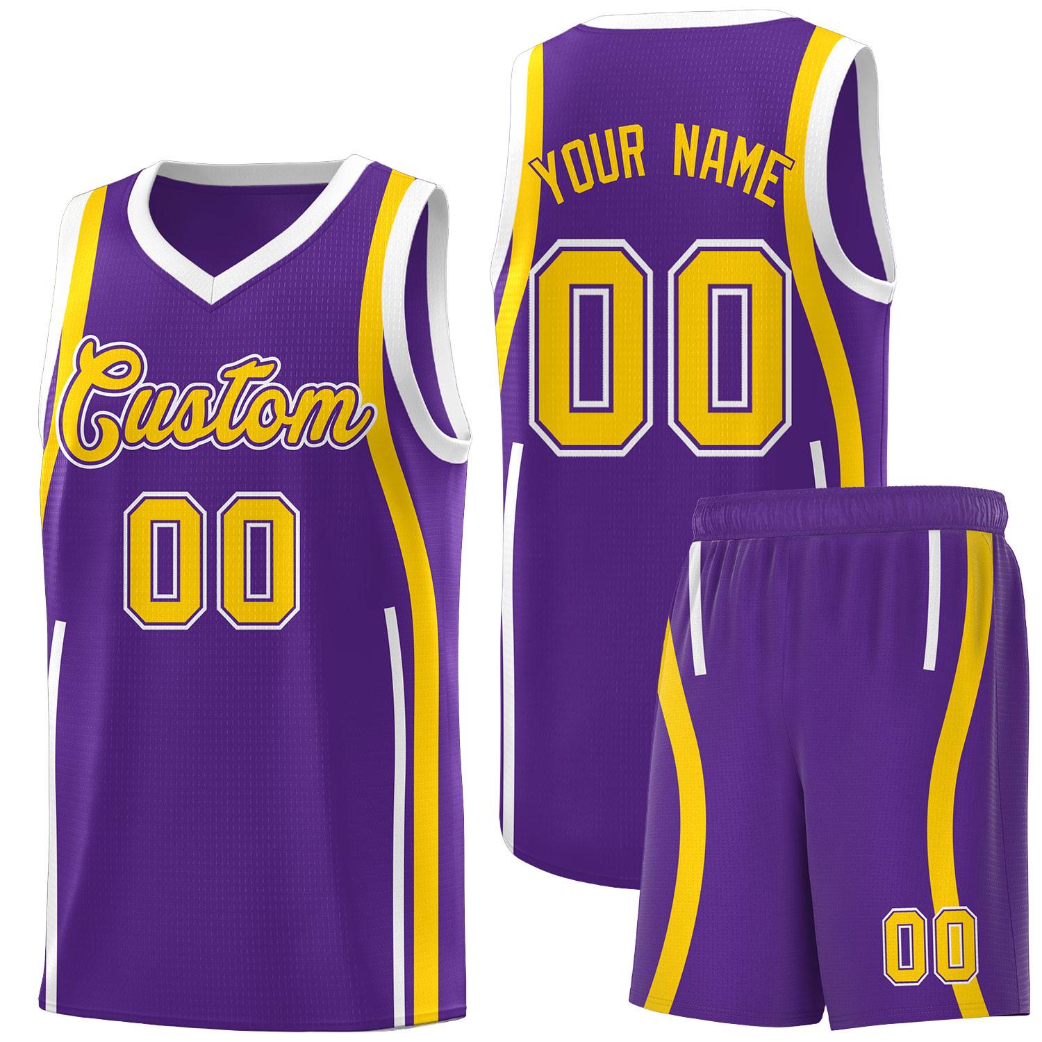 Custom Purple Gold AND White Basketball Jersey
