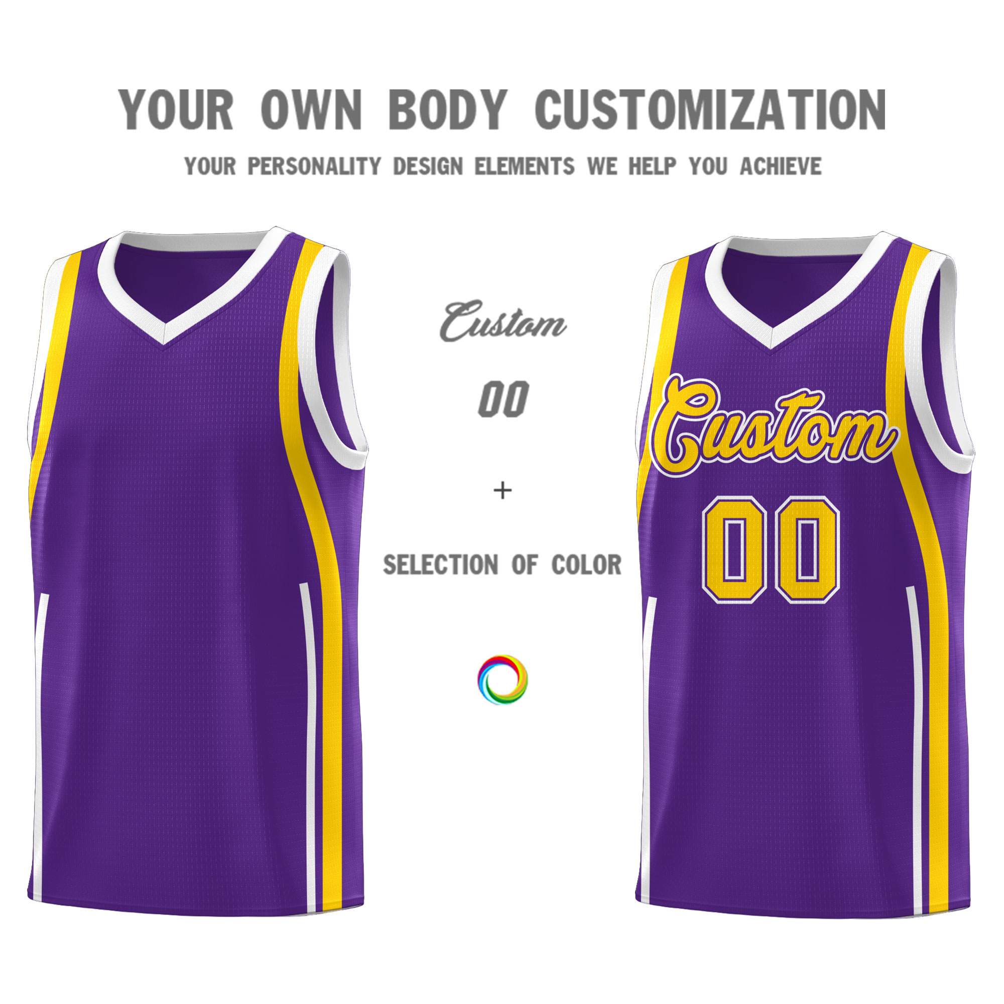 Custom Purple Gold AND White Basketball Jersey