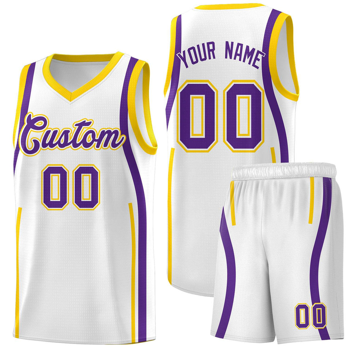 Custom White Gold AND Purple Basketball Jersey