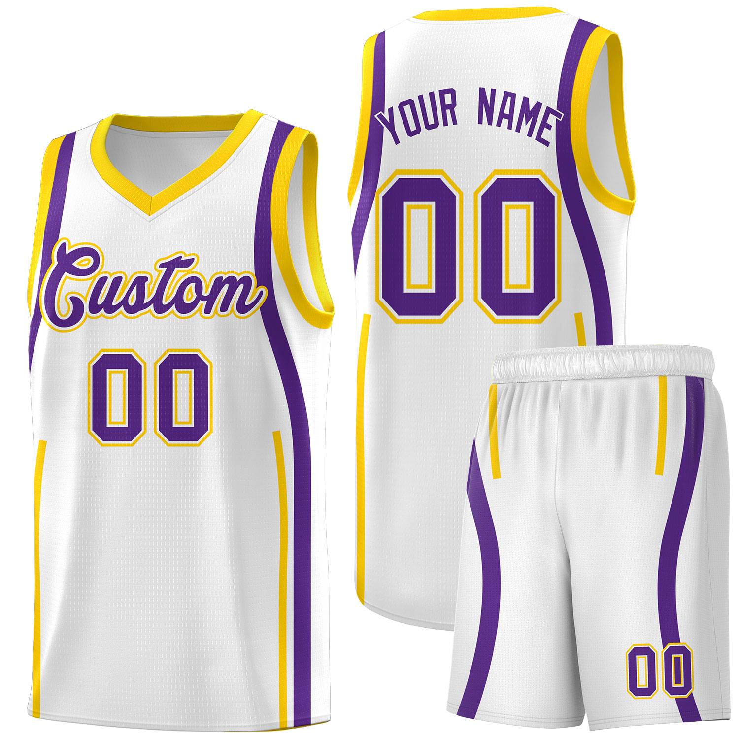 Custom White Gold AND Purple Basketball Jersey