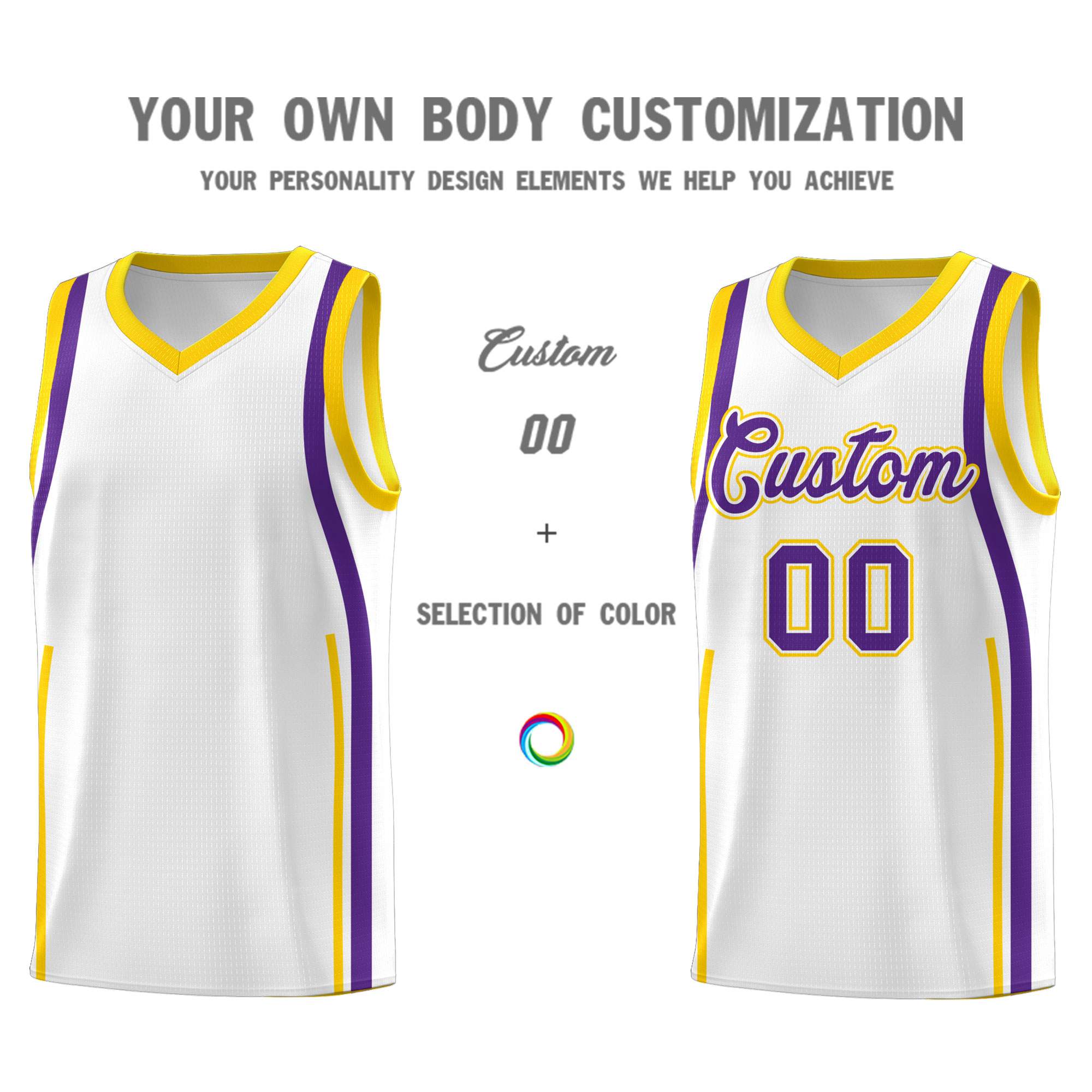 Custom White Gold AND Purple Basketball Jersey