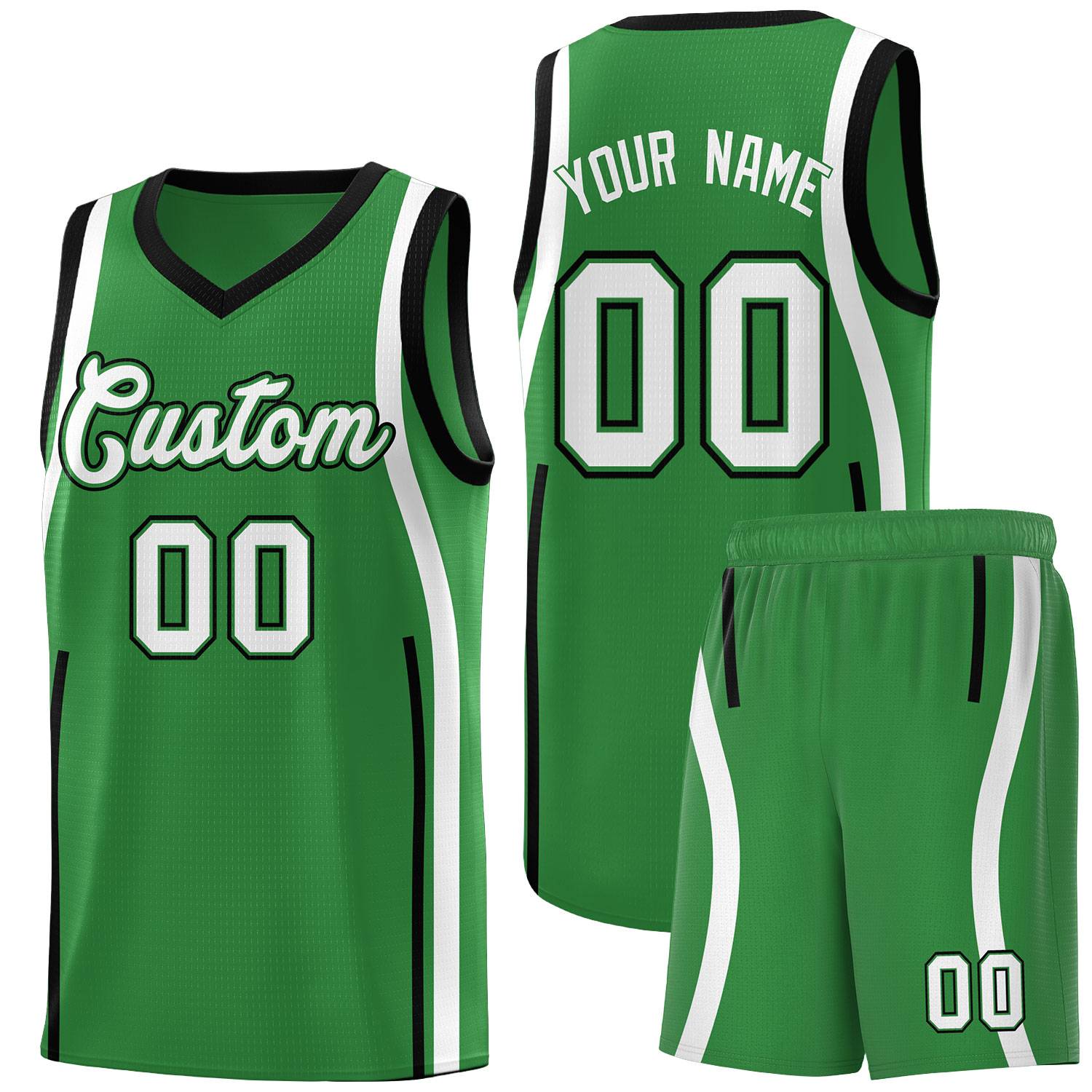 Custom Kelly Green Black AND White Basketball Jersey