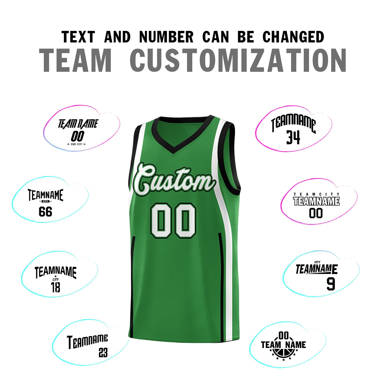 Custom Kelly Green Black AND White Basketball Jersey