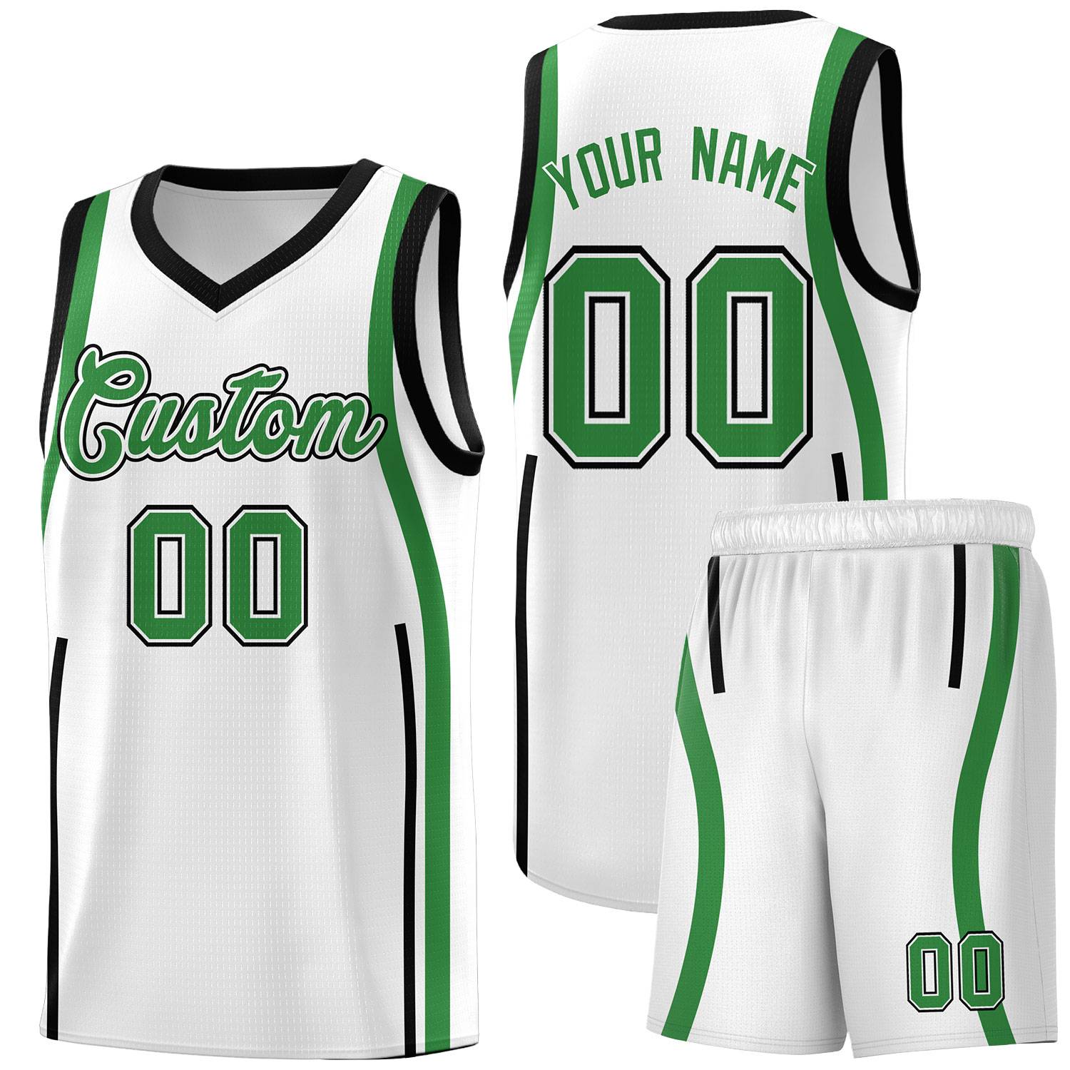 Custom White Kelly Green AND White Basketball Jersey